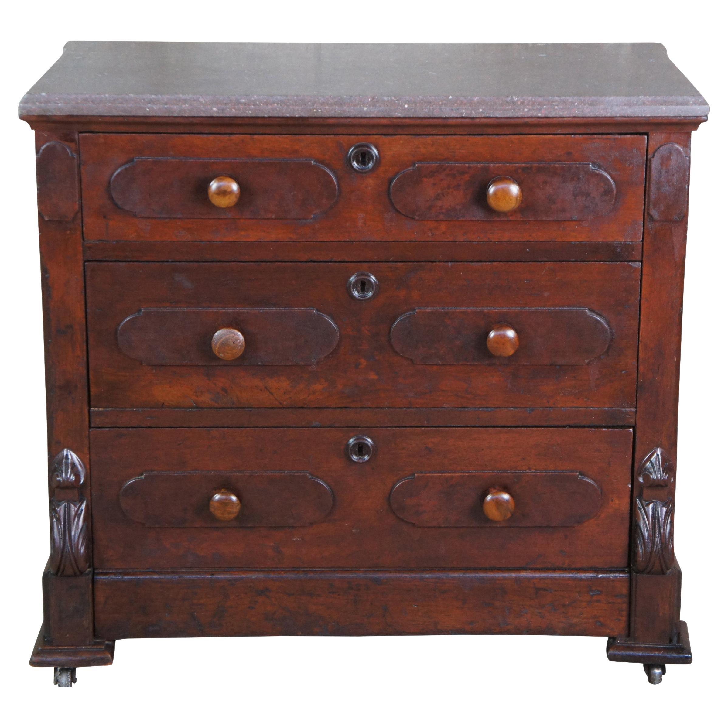 Antique Victorian Eastlake Granite Walnut Chest of Drawers Dresser Washstand 