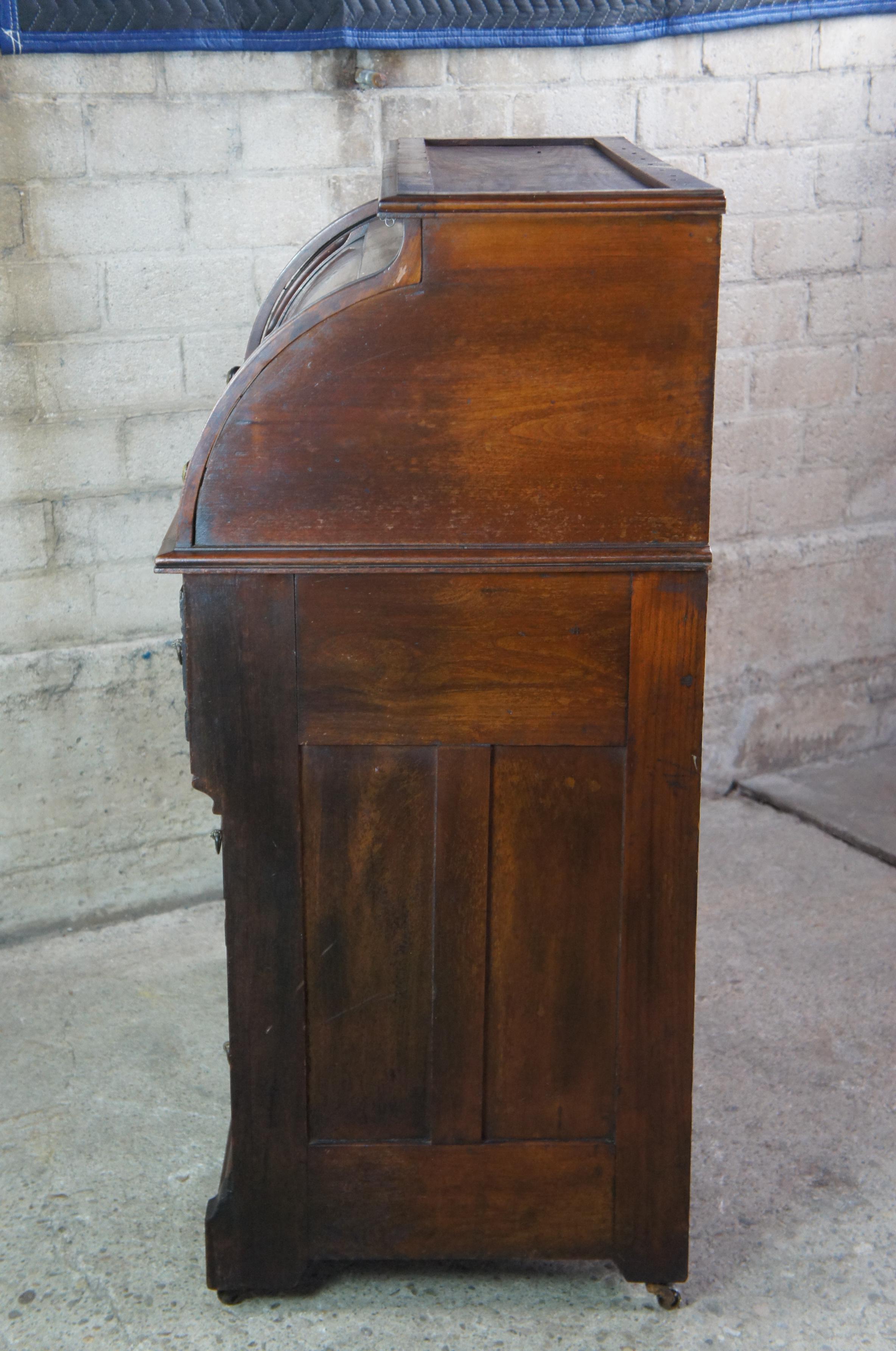 Antique Victorian Eastlake Half Cylinder Walnut Roll Top Secretary Writing Desk 5