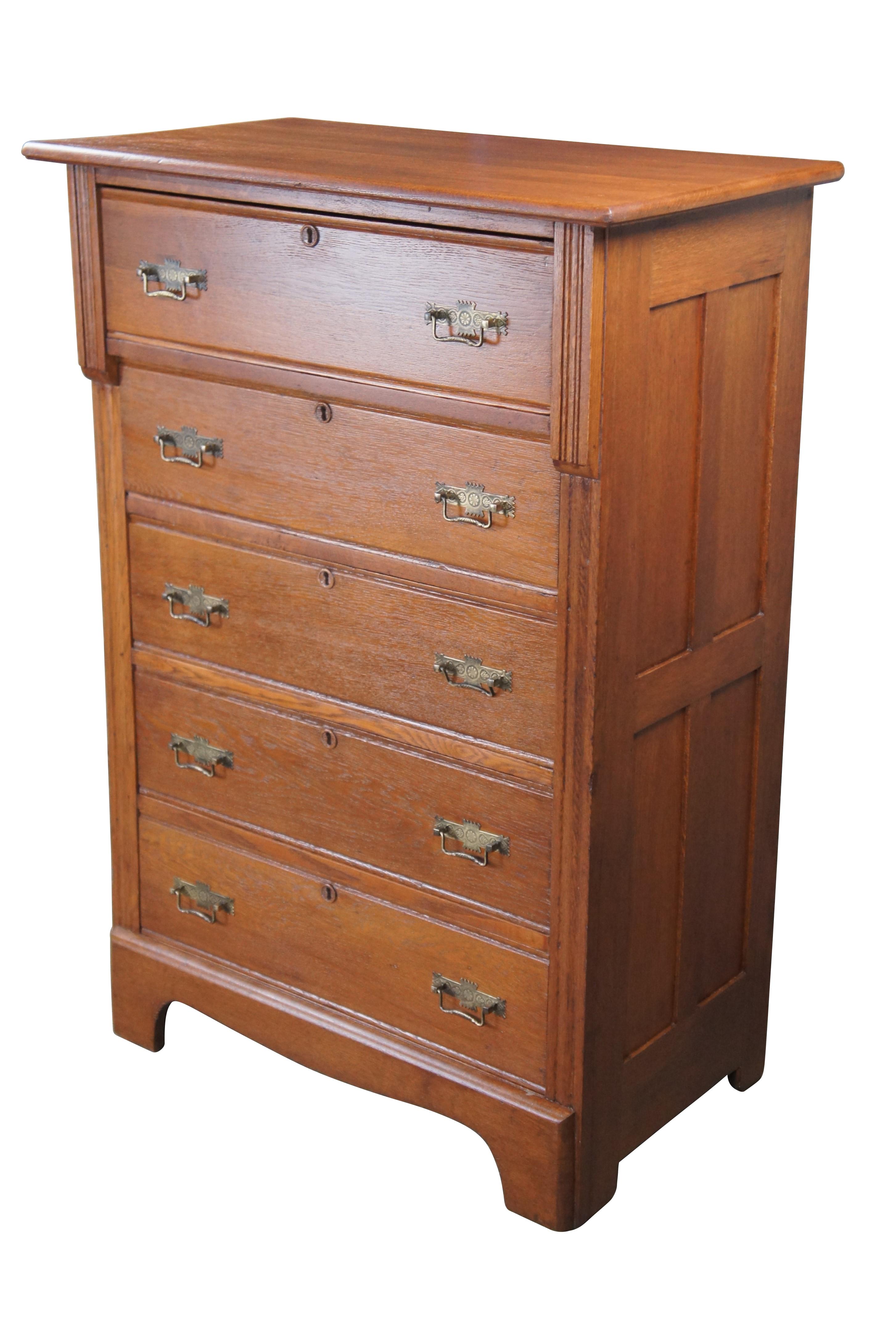 Antique Victorian Eastlake Lewisburg Furniture Oak Dresser Chest of Drawers 46