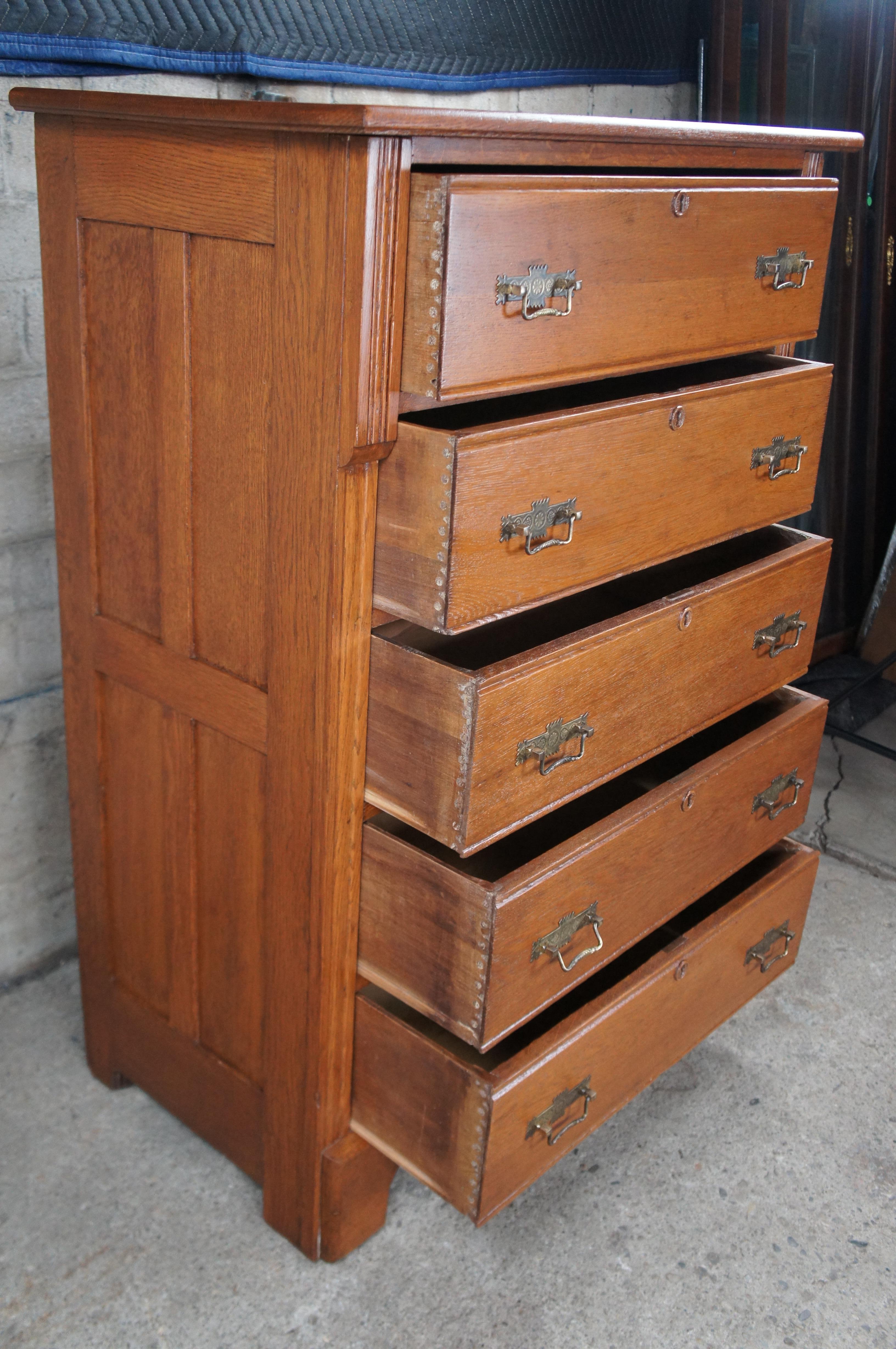Antique Victorian Eastlake Lewisburg Furniture Oak Dresser Chest of Drawers 46