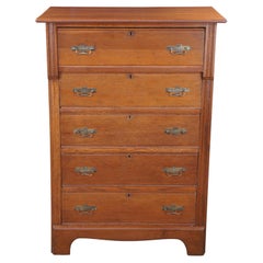 Used Victorian Eastlake Lewisburg Furniture Oak Dresser Chest of Drawers 46"