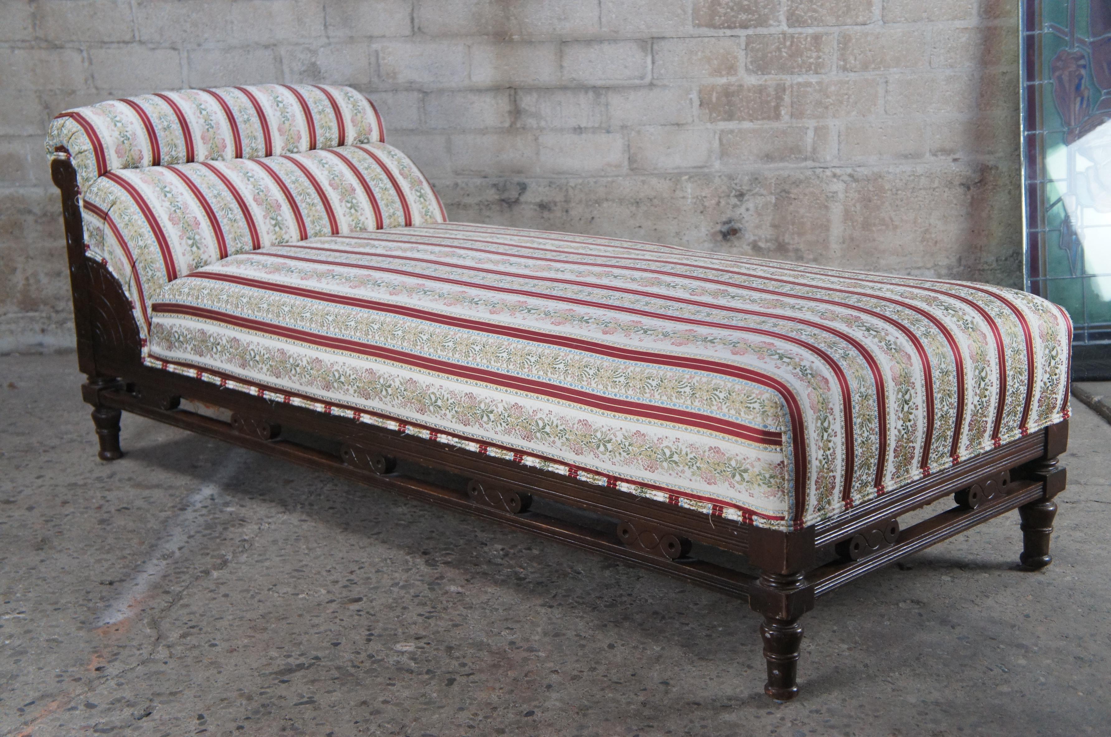 Upholstery Antique Victorian Eastlake Mahogany Daybed Chaise Lounge Fainting Couch Recamier For Sale