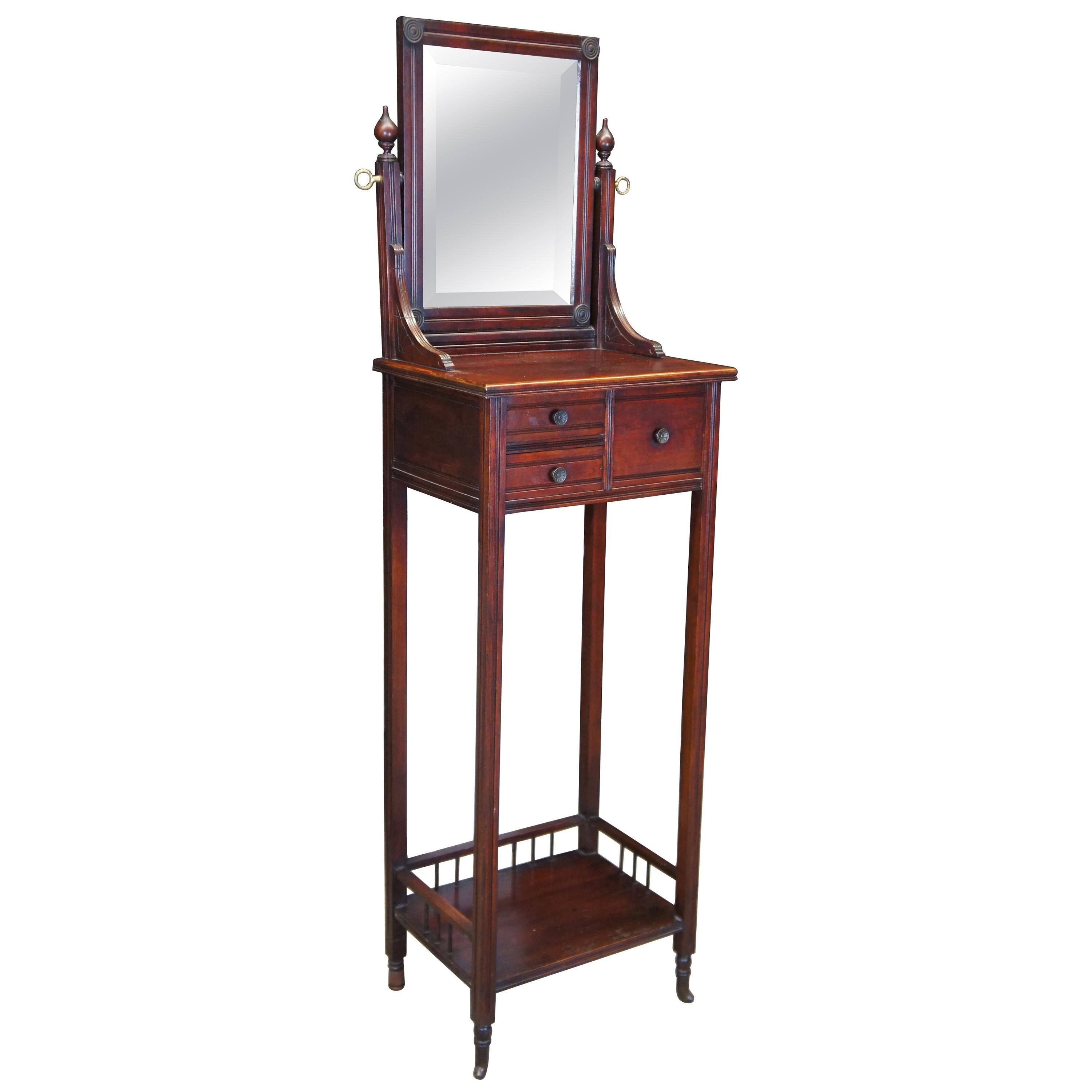 Antique Victorian Eastlake Mahogany Gentleman’s Shaving Stand with Mirror