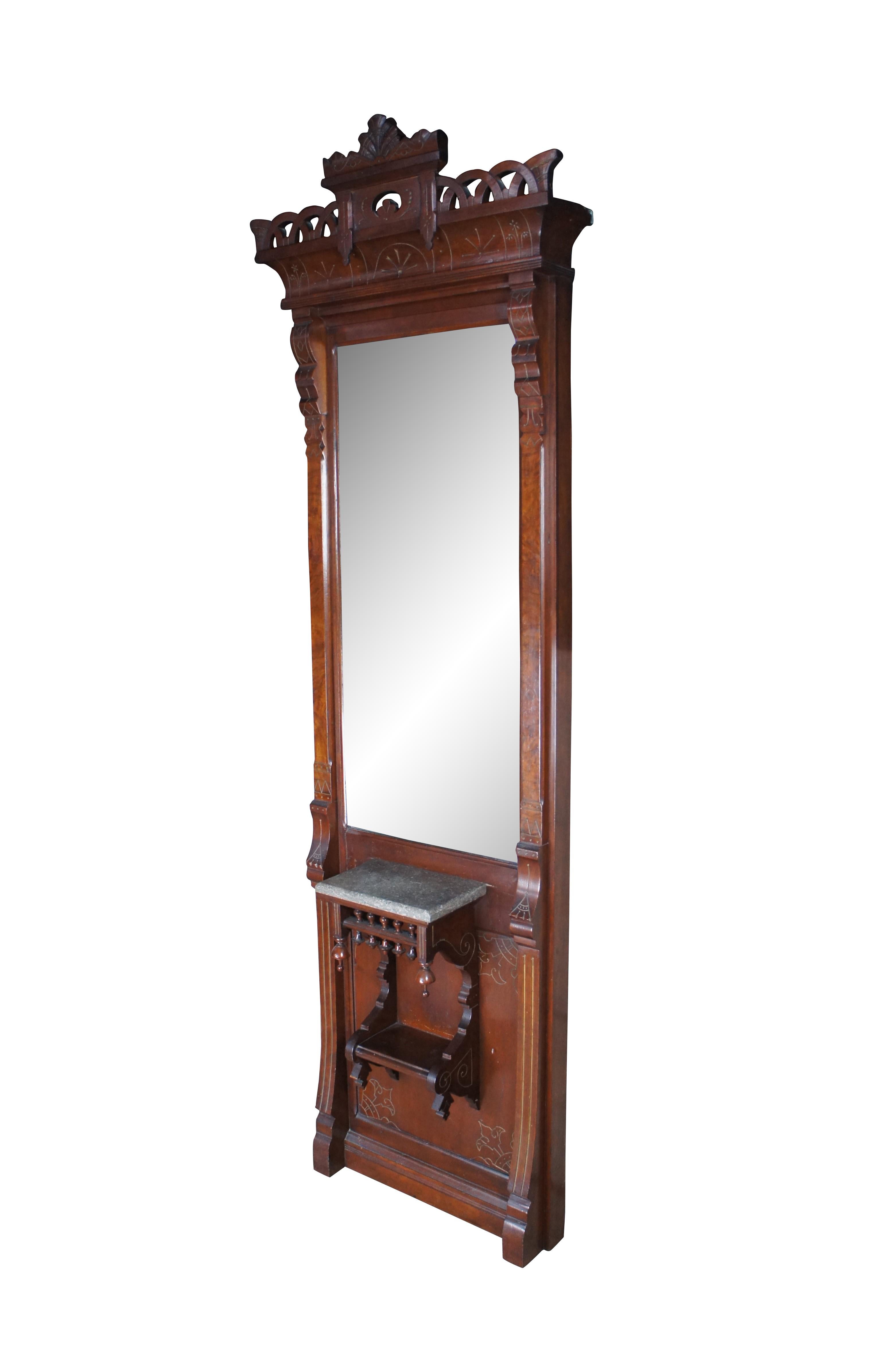 Antique Victorian Eastlake Mahogany Hall Parlor Entry Vanity Pier Mirror 86