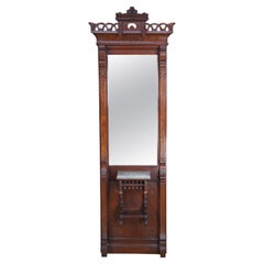 Antique Victorian Eastlake Mahogany Hall Parlor Entry Vanity Pier Mirror 86"