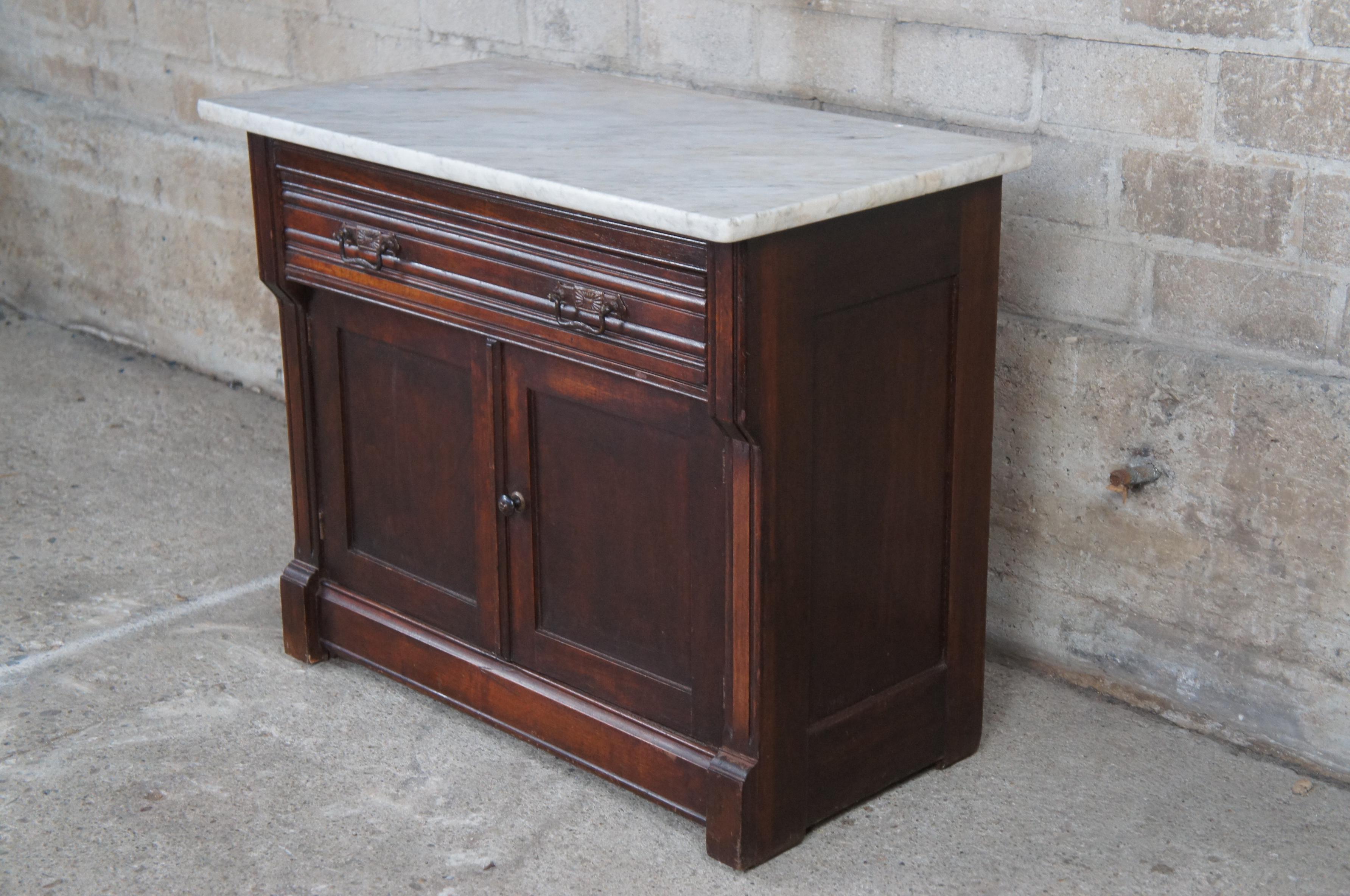Antique Victorian Eastlake Mahogany Marble Top Wash Stand Basin Cabinet  For Sale 1