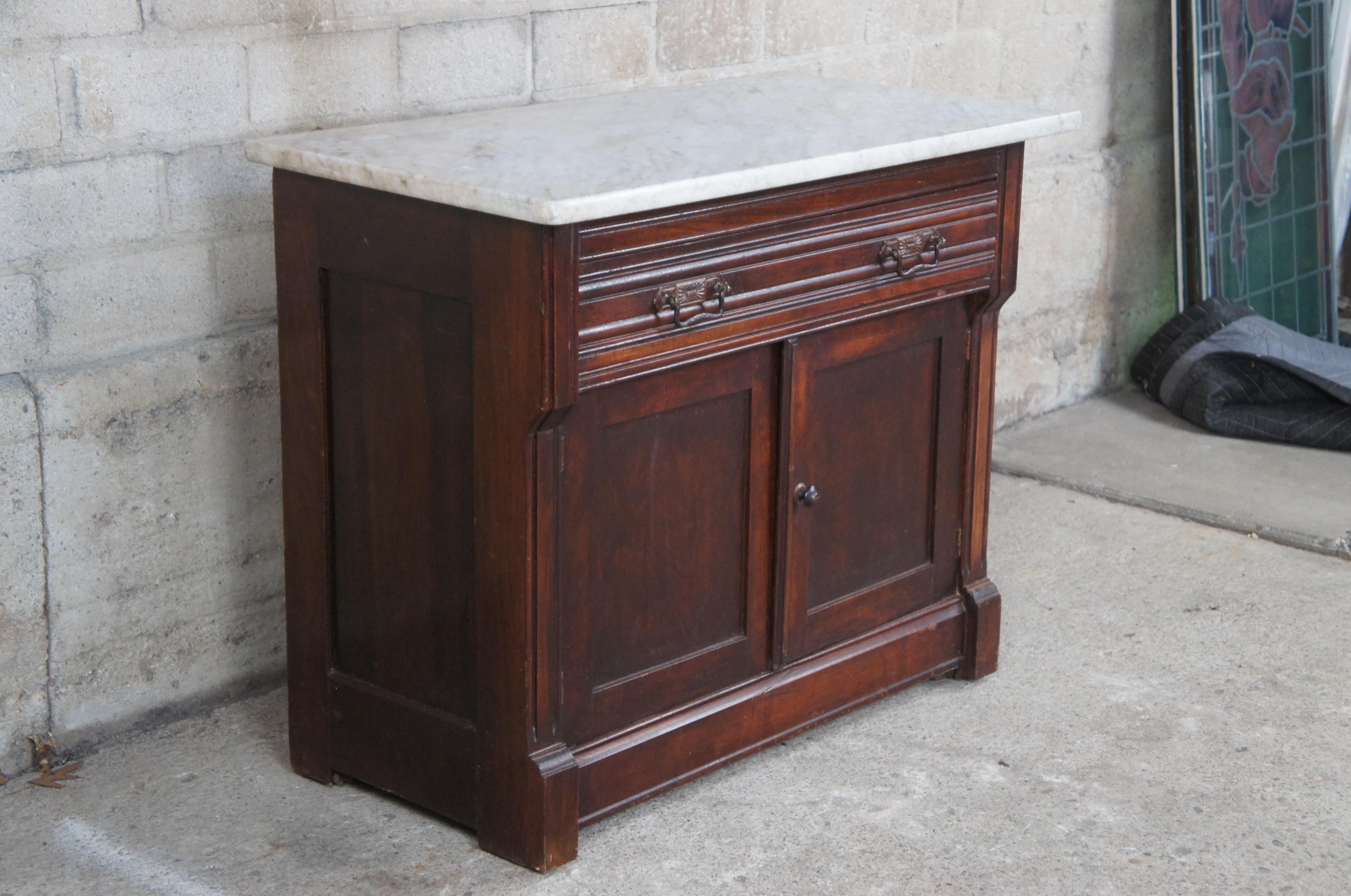 Antique Victorian Eastlake Mahogany Marble Top Wash Stand Basin Cabinet  For Sale 2