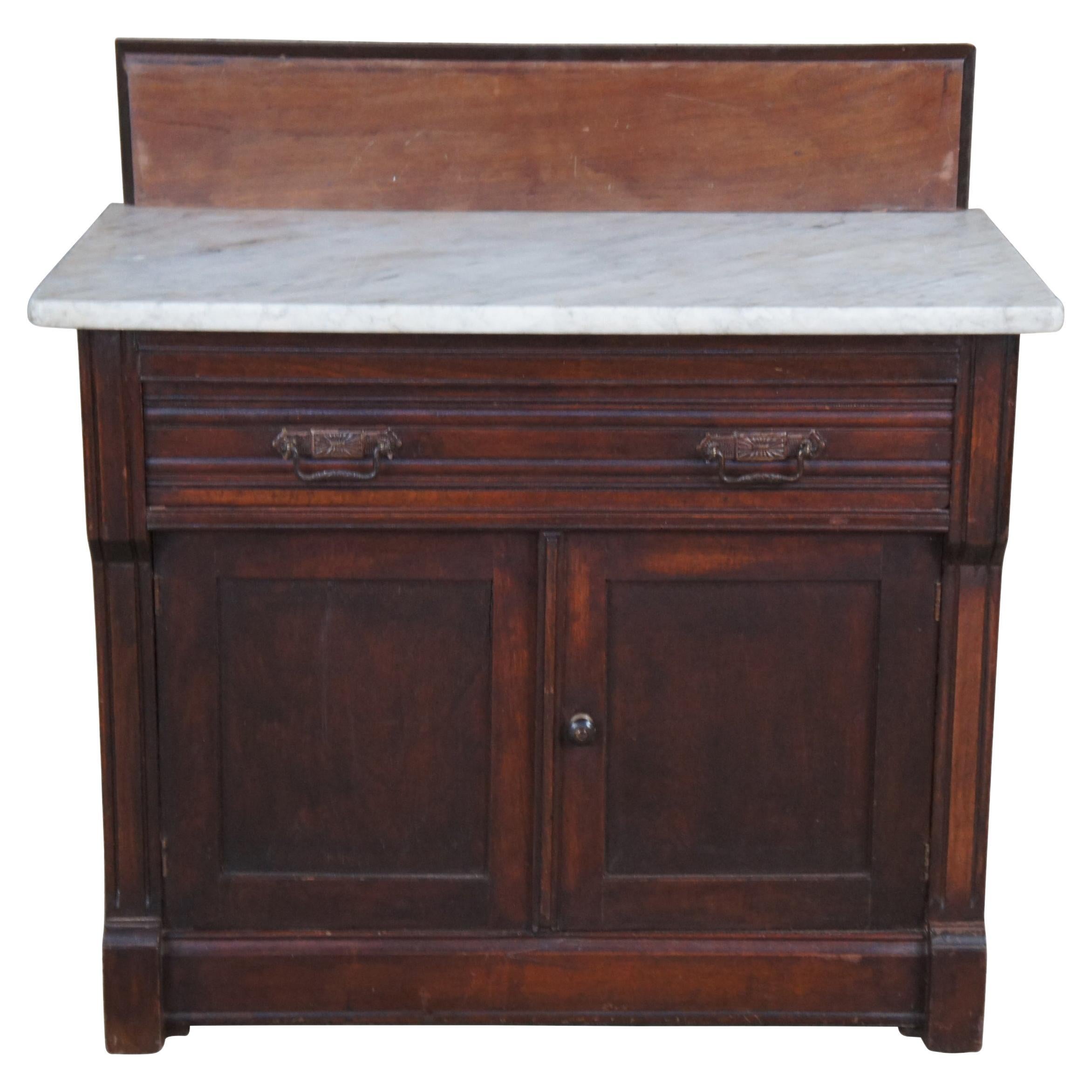 Antique Victorian Eastlake Mahogany Marble Top Wash Stand Basin Cabinet 