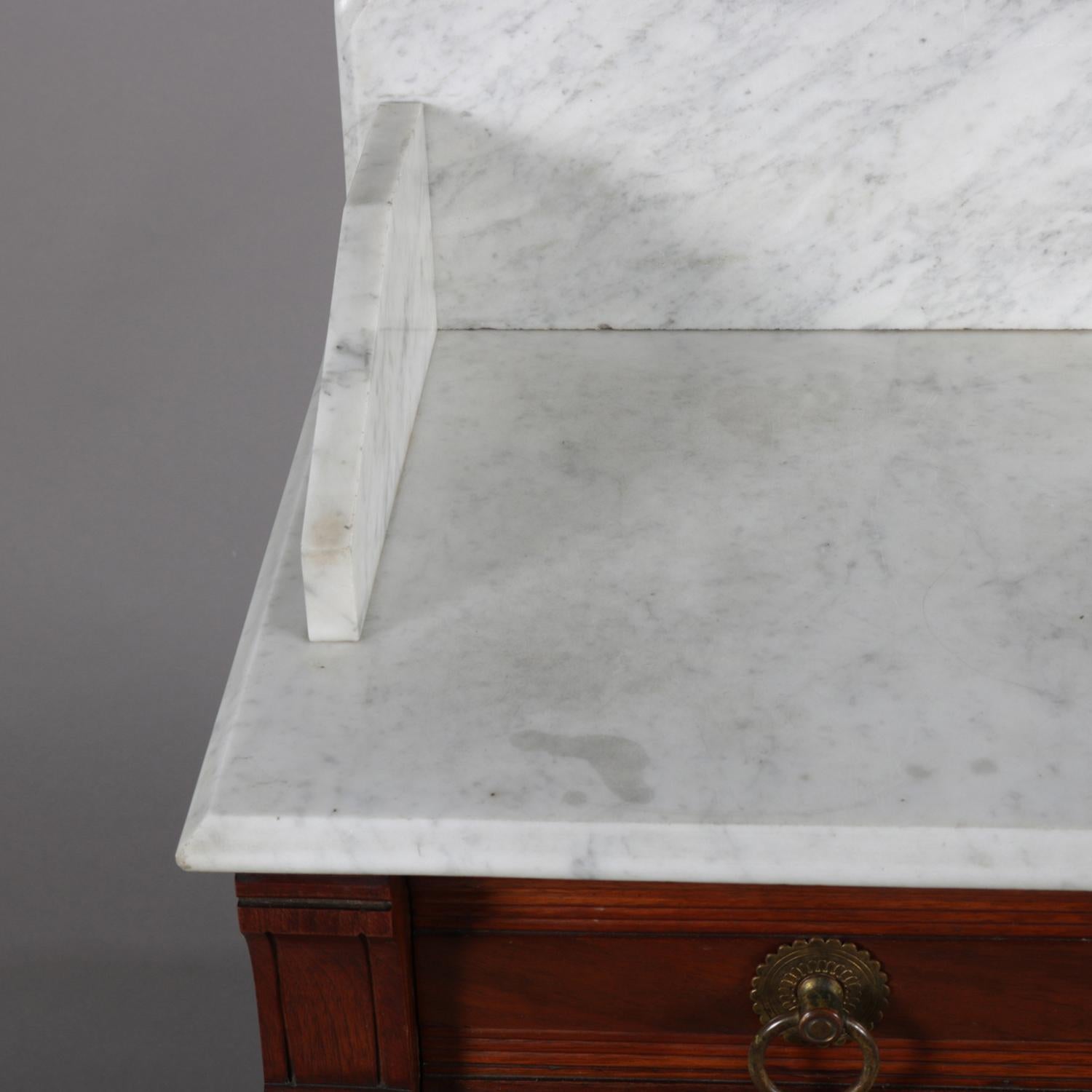 American Antique Victorian Eastlake Marble-Top and Walnut Wash Stand, circa 1890