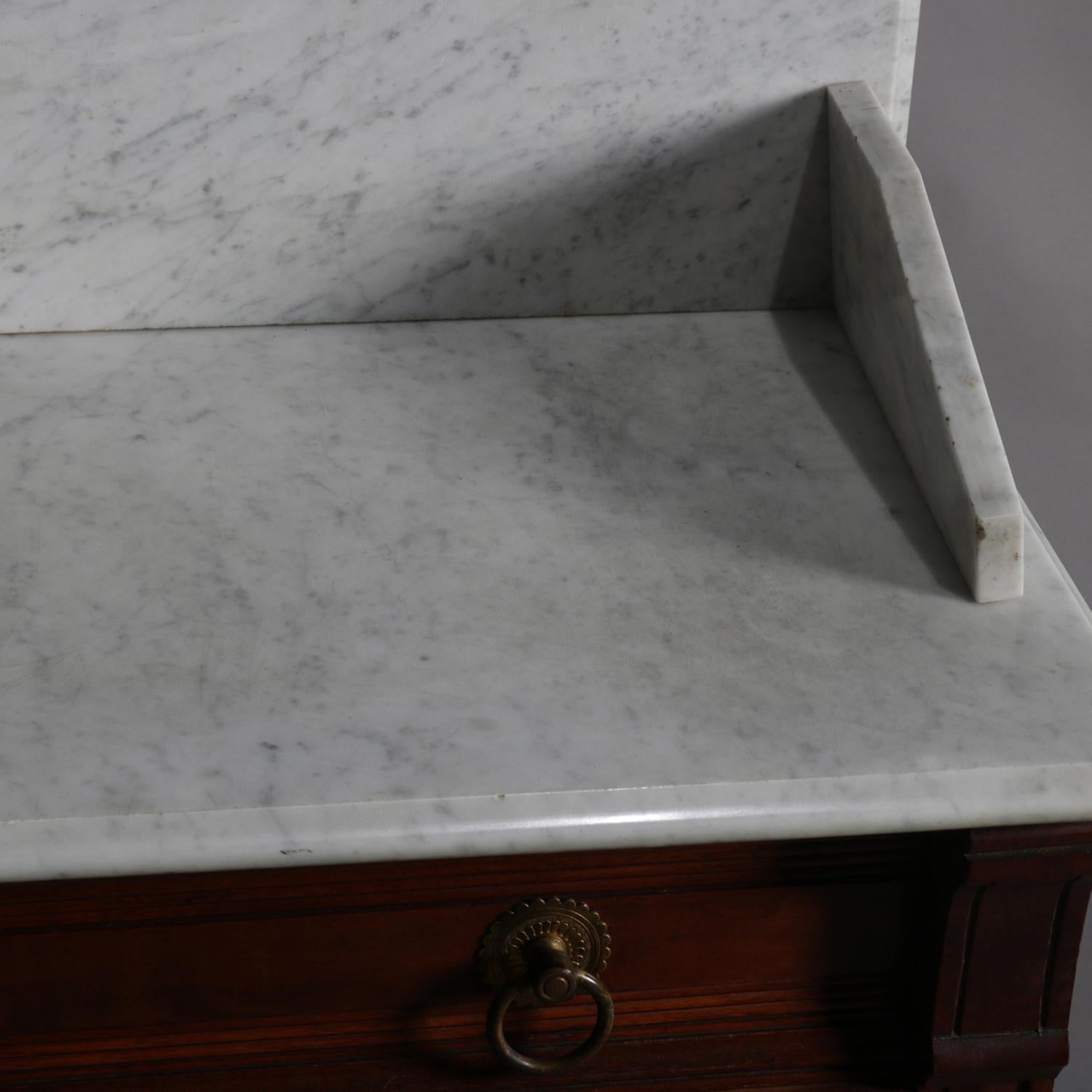 Carved Antique Victorian Eastlake Marble-Top and Walnut Wash Stand, circa 1890