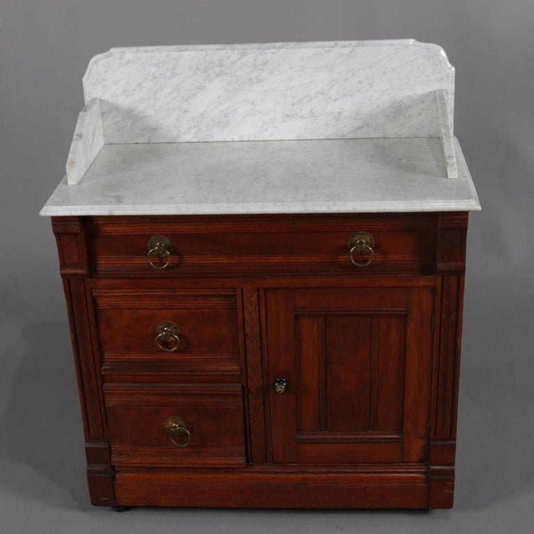 Antique Victorian Eastlake MarbleTop and Walnut Wash Stand, circa 1890