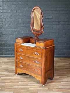 Antique Victorian Eastlake Marble-Top Dresser with Swivel Mirror