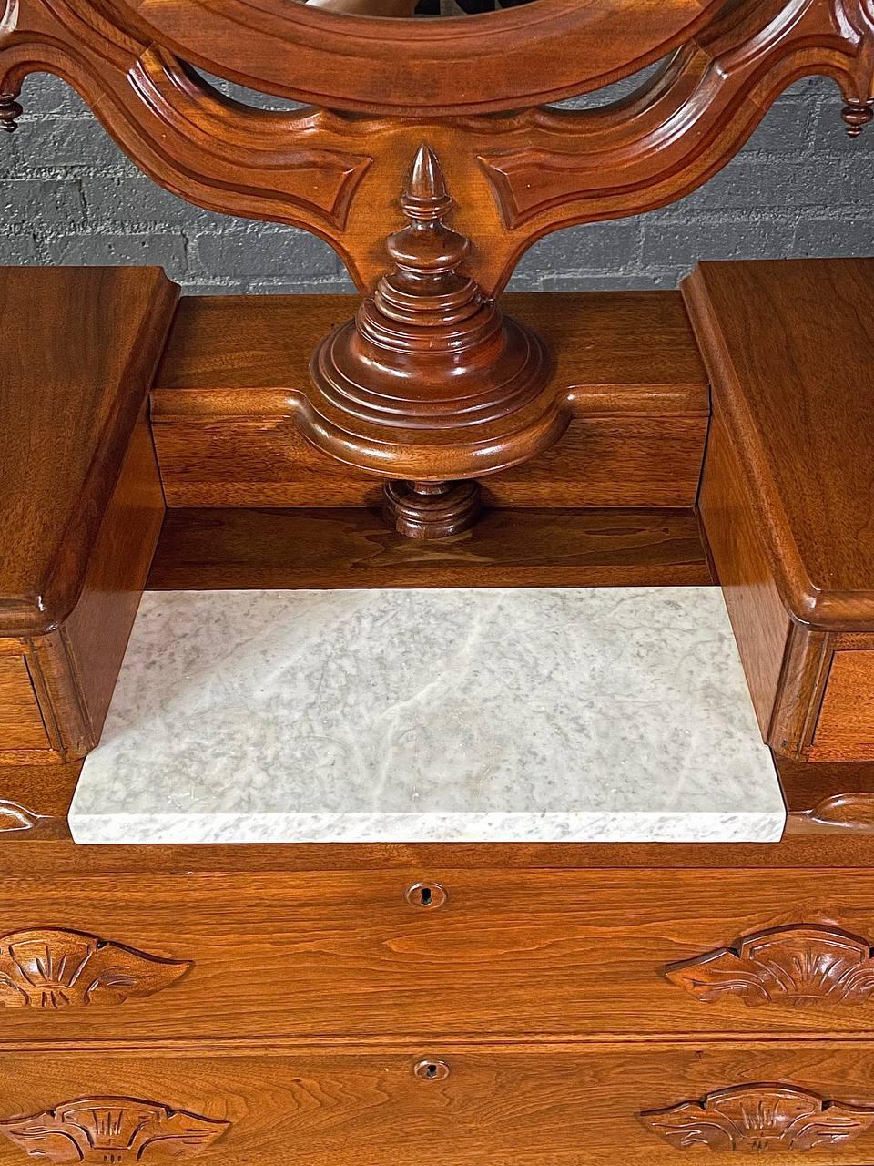 Antique Victorian Eastlake Marble-Top Dresser with Swivel Mirror For Sale 3