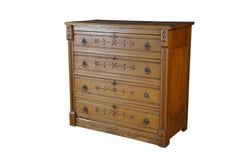 Antique Victorian Eastlake Oak & Ash Four Drawer Spoon Carved Dresser Chest 38"