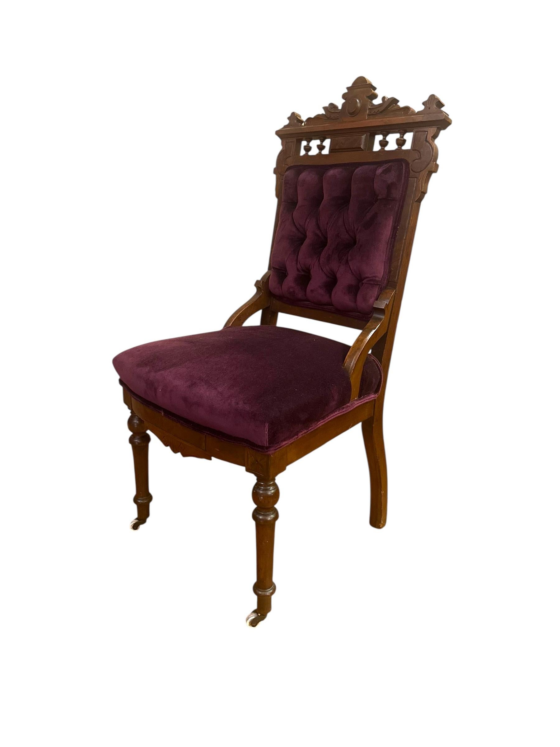 Antique Victorian Eastlake Style 3 Piece Carved Walnut Parlor Set Reupholstered For Sale 9