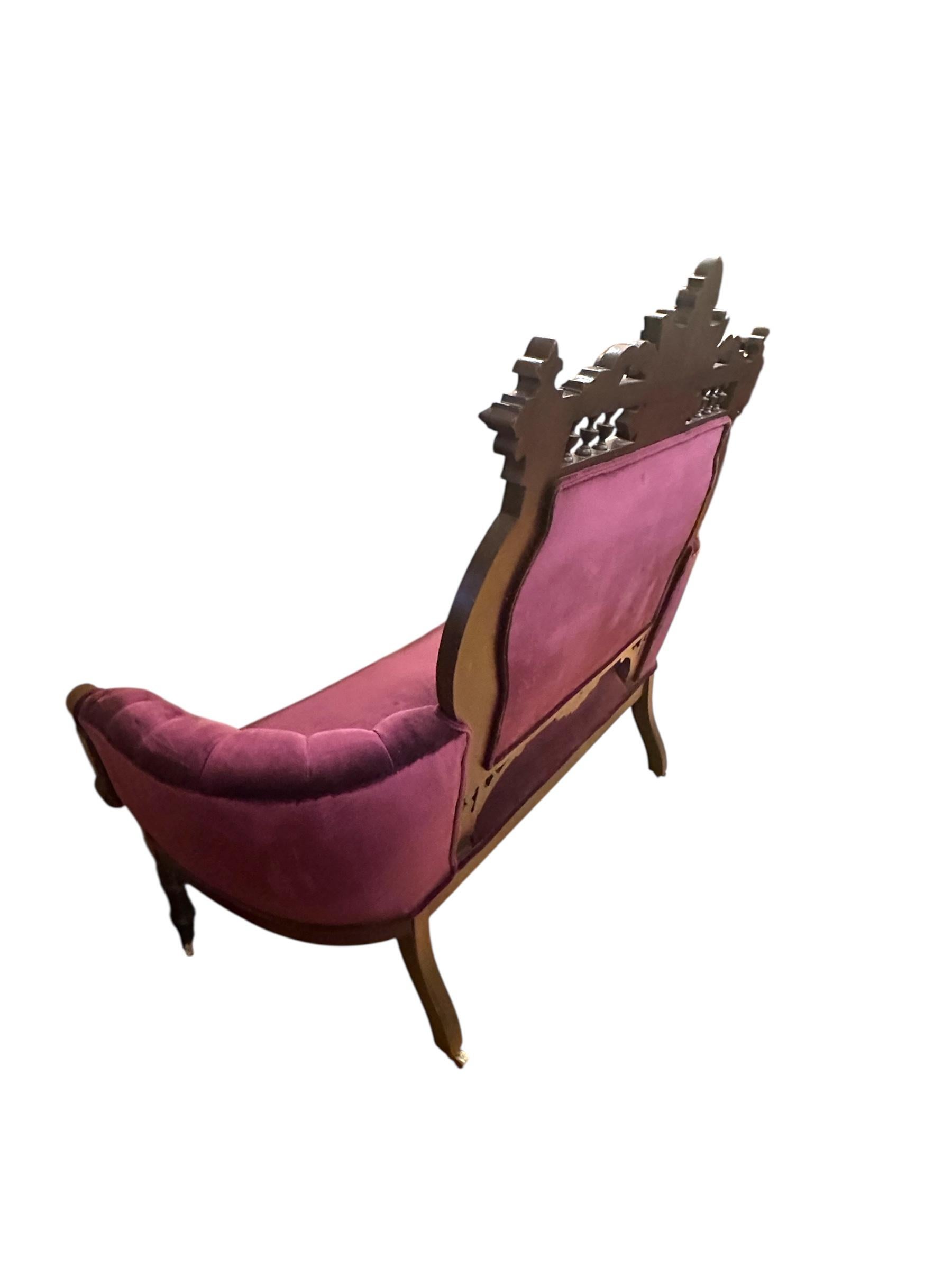 Antique Victorian Eastlake Style 3 Piece Carved Walnut Parlor Set Reupholstered For Sale 11