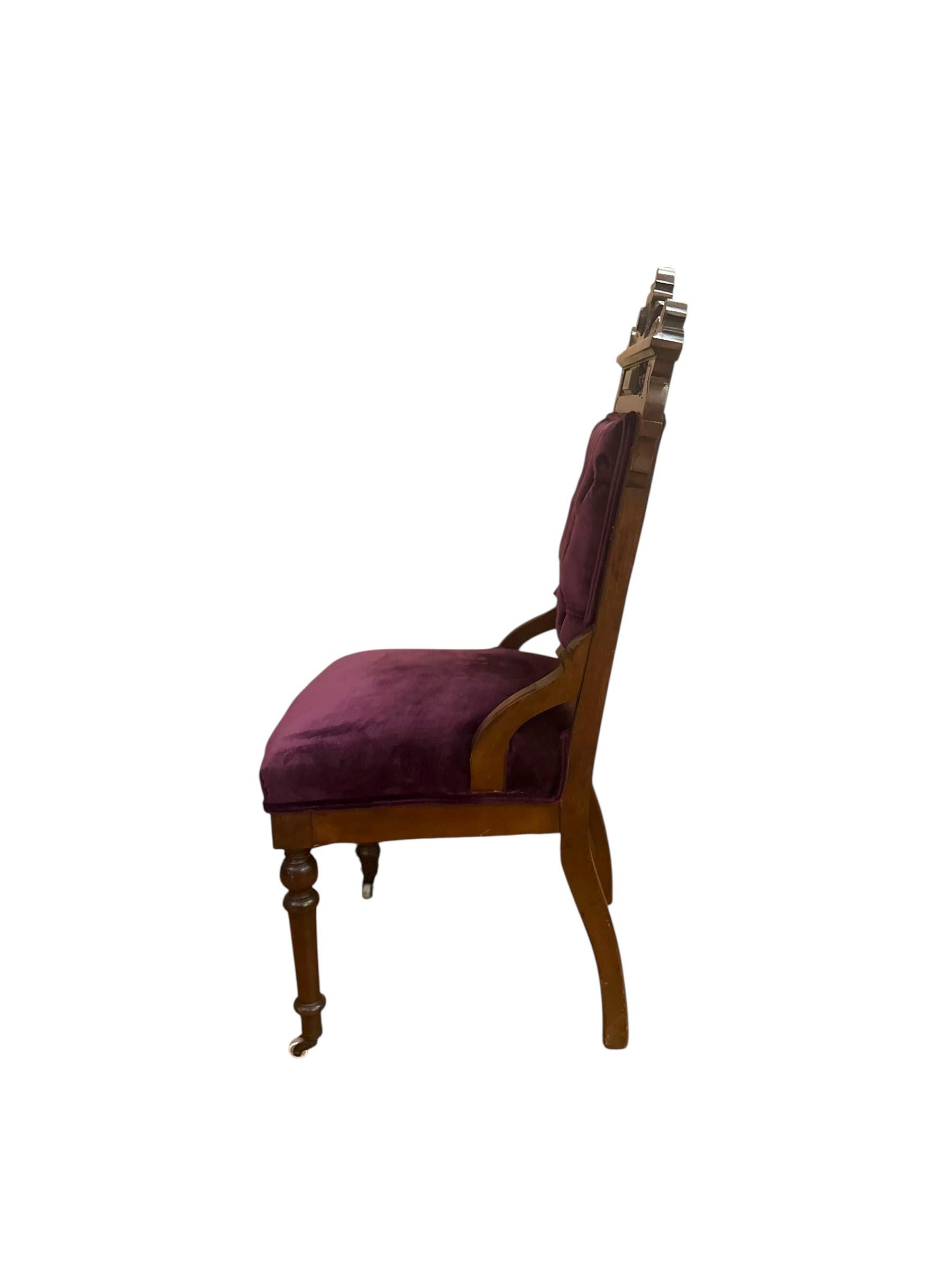 American Antique Victorian Eastlake Style 3 Piece Carved Walnut Parlor Set Reupholstered For Sale