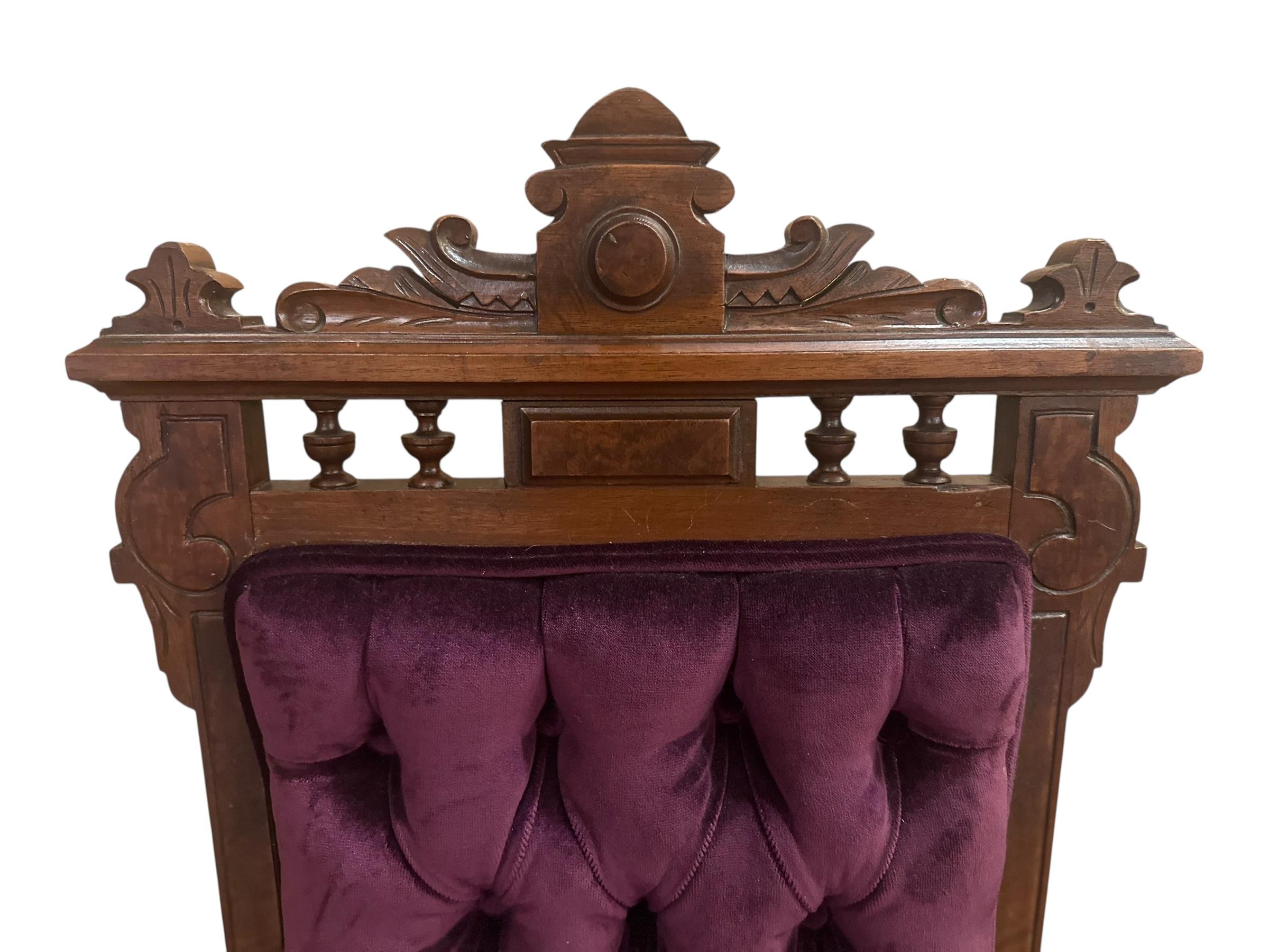 Velvet Antique Victorian Eastlake Style 3 Piece Carved Walnut Parlor Set Reupholstered For Sale