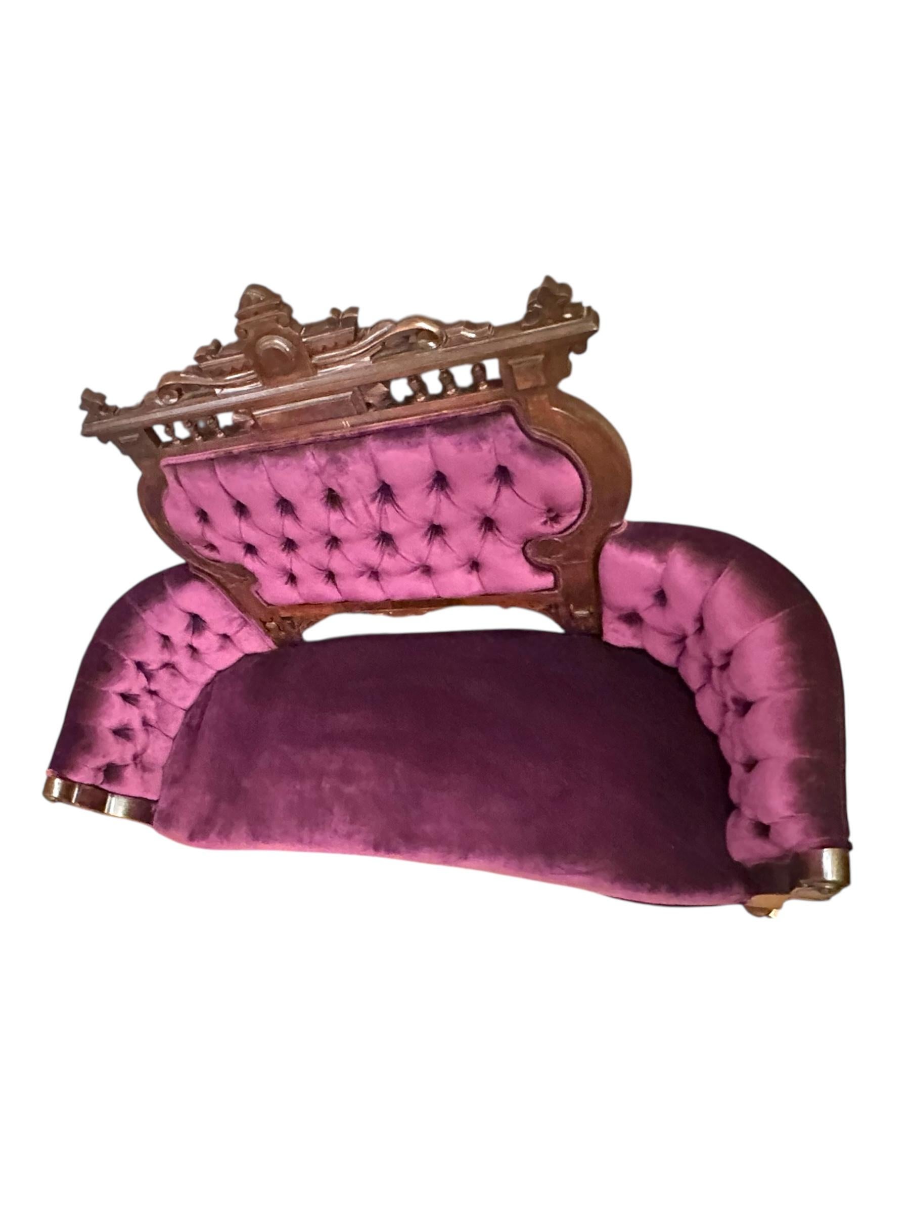 Antique Victorian Eastlake Style 3 Piece Carved Walnut Parlor Set Reupholstered For Sale 1