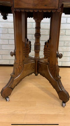 Antique Victorian Eastlake Style Carved Marble Top Parlor Lamp/Accent Table