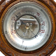 Antique Victorian Eastlake Style Carved Oak Aneroid Barometer c1900