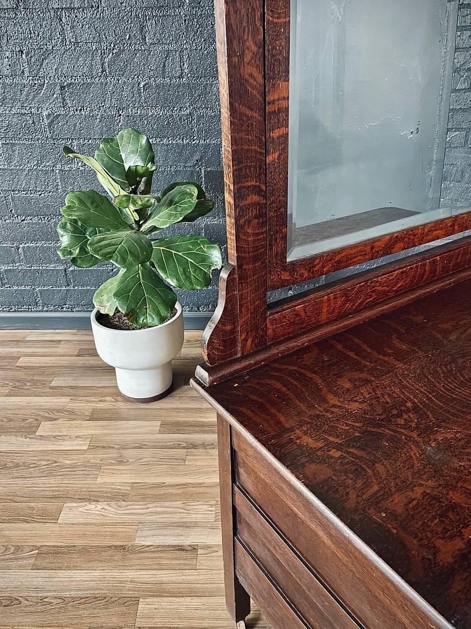 Antique Victorian Eastlake Tiger Oak Dresser with Beveled Mirror For Sale 1