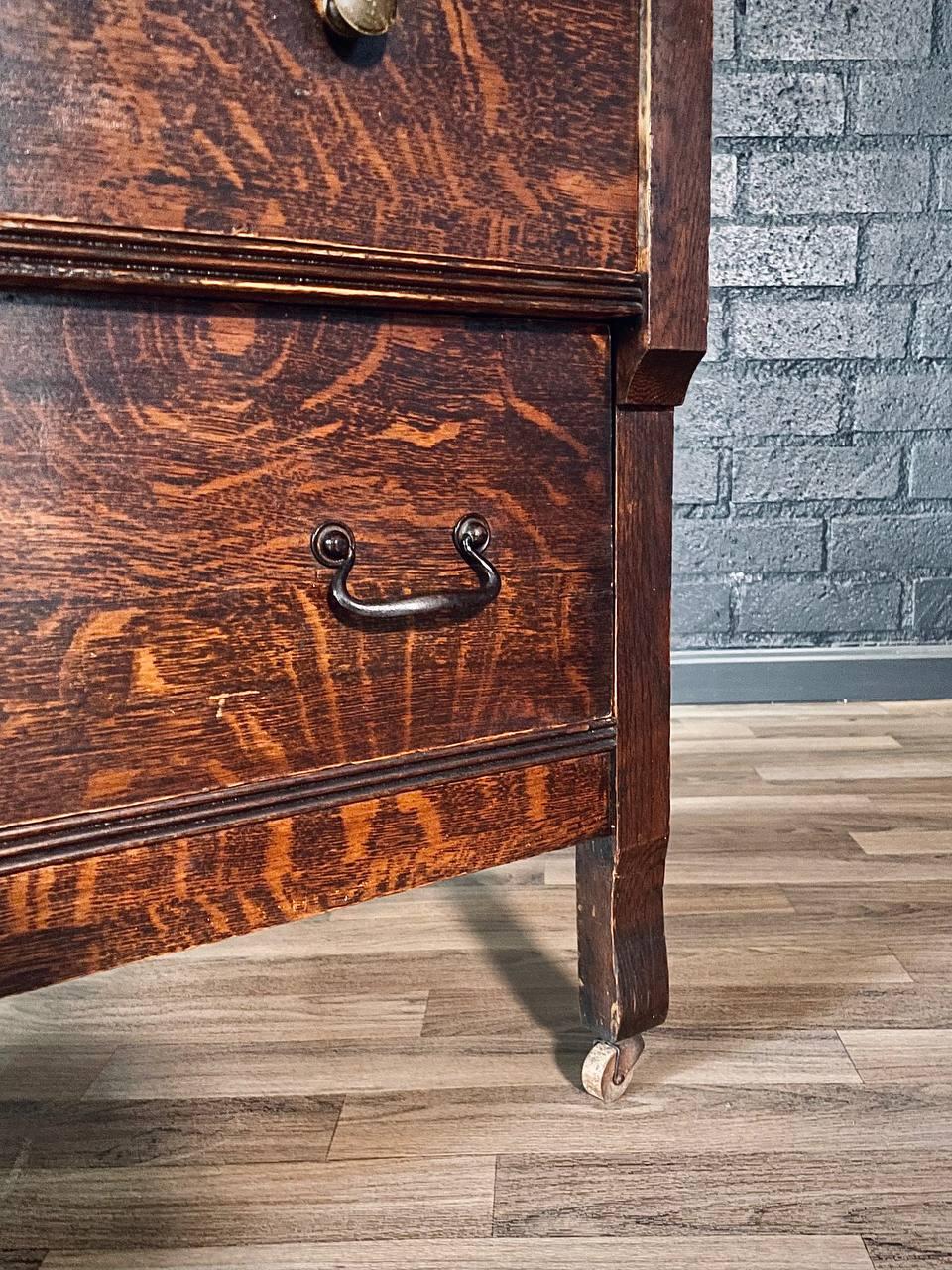 Antique Victorian Eastlake Tiger Oak Dresser with Beveled Mirror For Sale 2