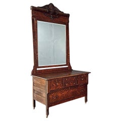 Antique Victorian Eastlake Tiger Oak Dresser with Beveled Mirror