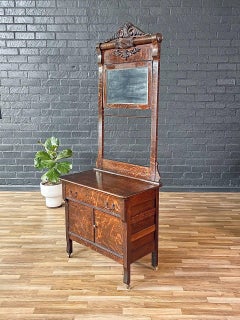 Antique Victorian Eastlake Tiger Oak Hall Stand with Mirror