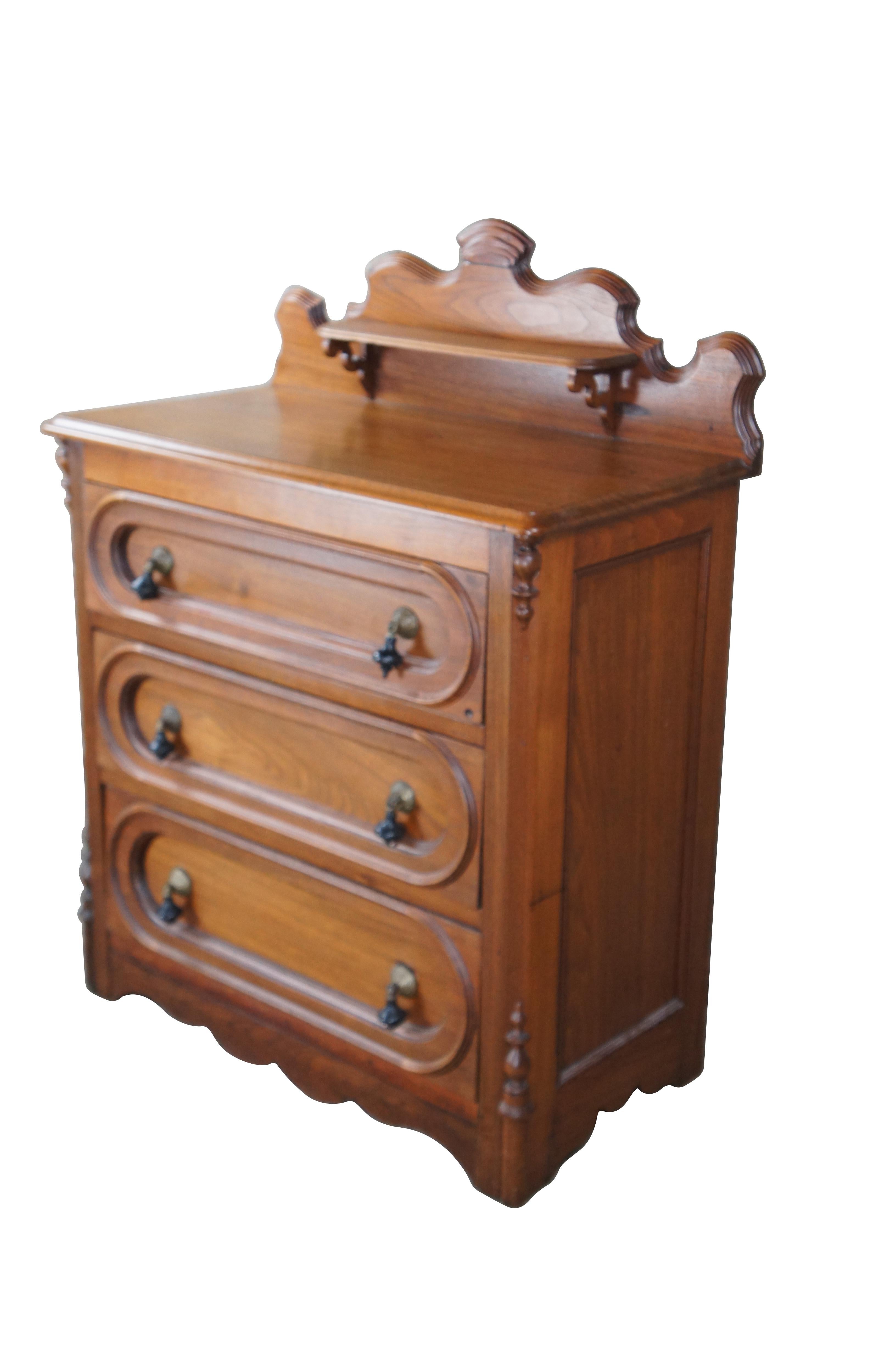 Antique Victorian Eastlake Walnut 3 Drawer Chest of Drawers Dresser 34