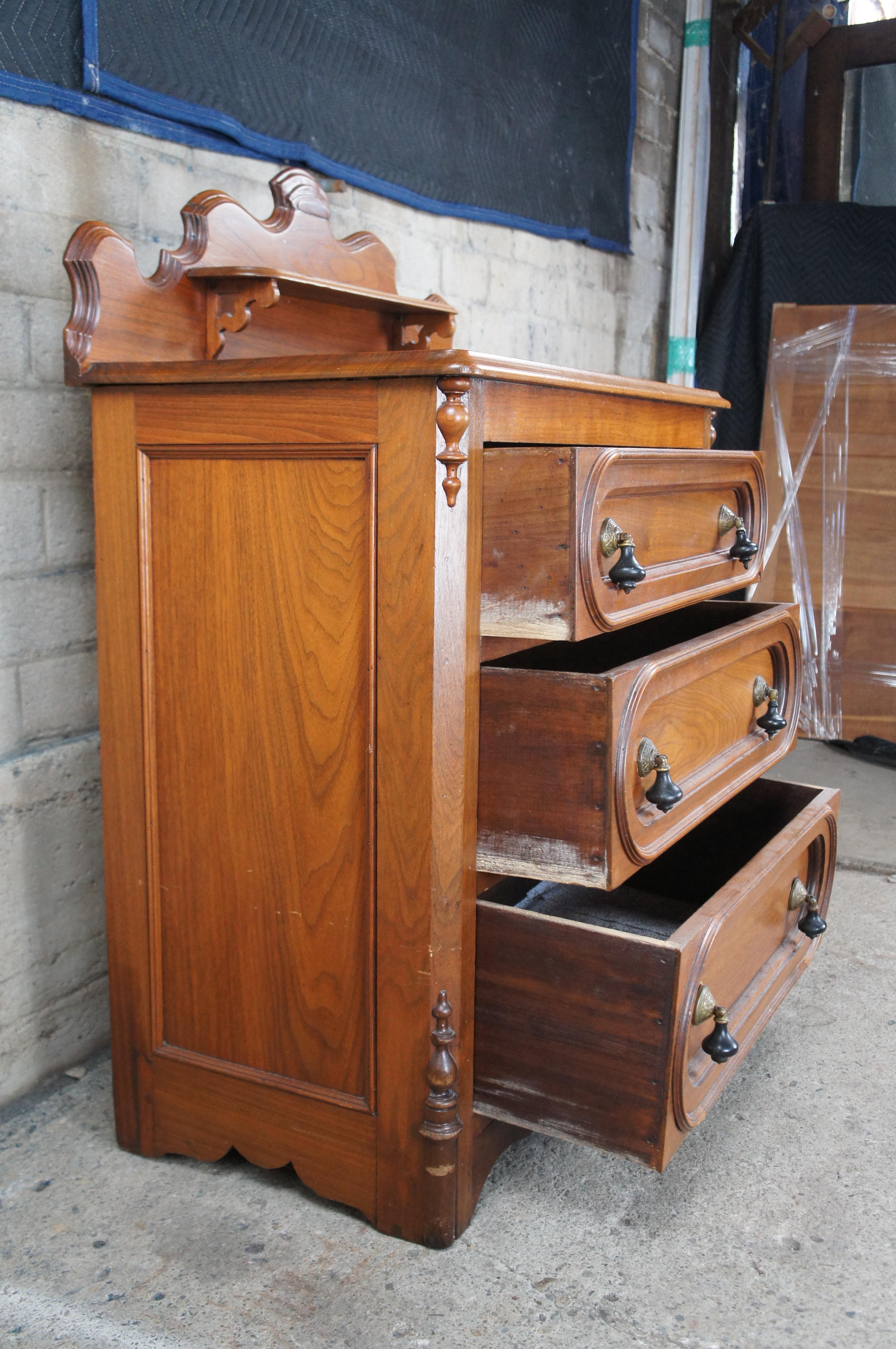 Antique Victorian Eastlake Walnut 3 Drawer Chest of Drawers Dresser 34