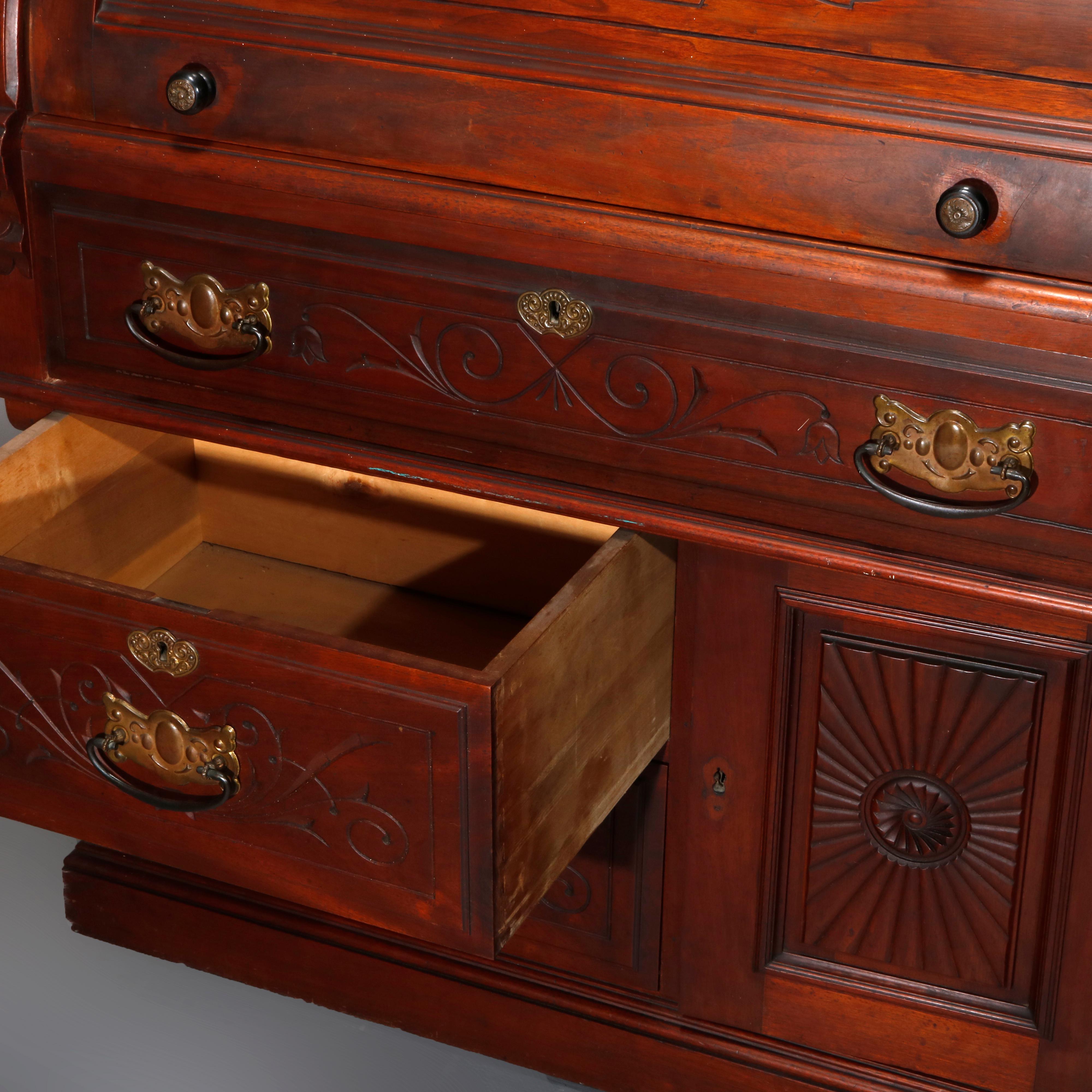 Antique Victorian Eastlake Walnut Barrel Roll Secretary Desk, circa 1890 4