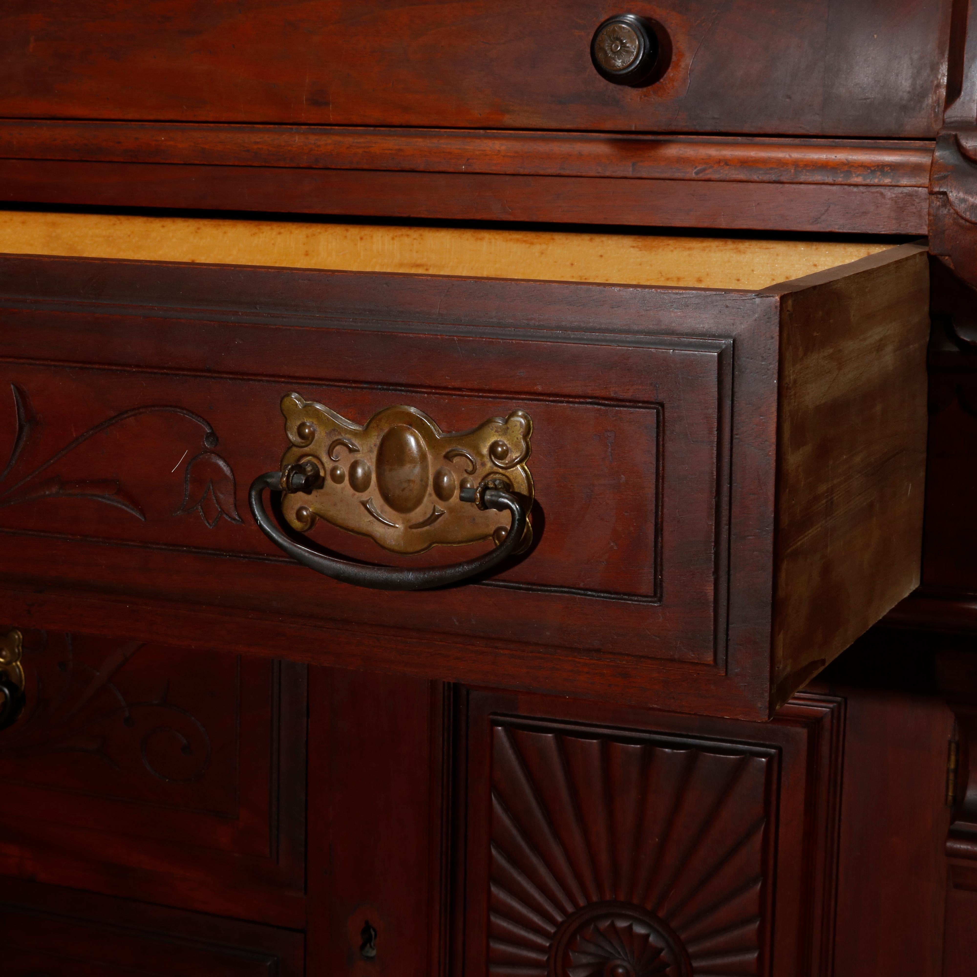 Antique Victorian Eastlake Walnut Barrel Roll Secretary Desk, circa 1890 5