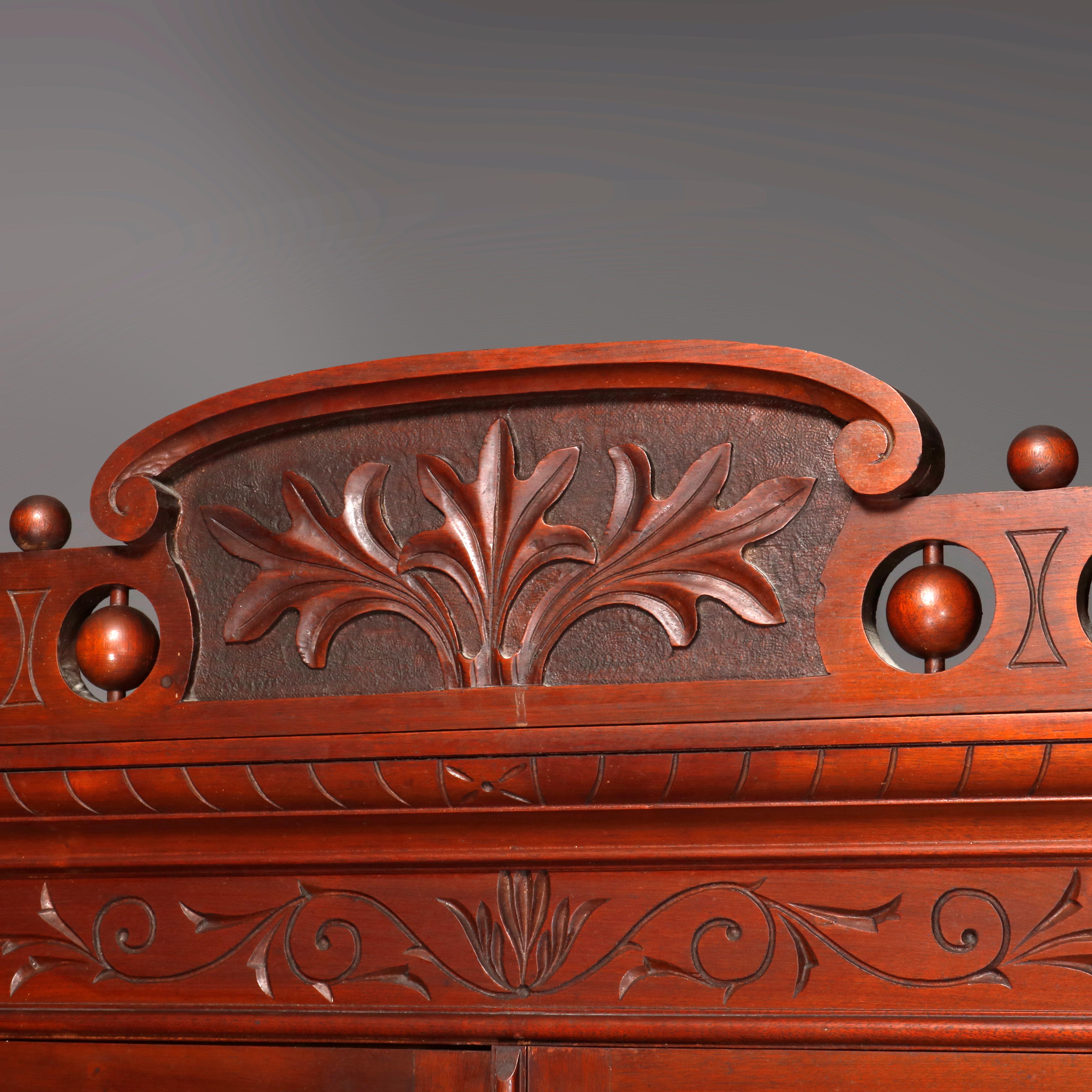 Carved Antique Victorian Eastlake Walnut Barrel Roll Secretary Desk, circa 1890