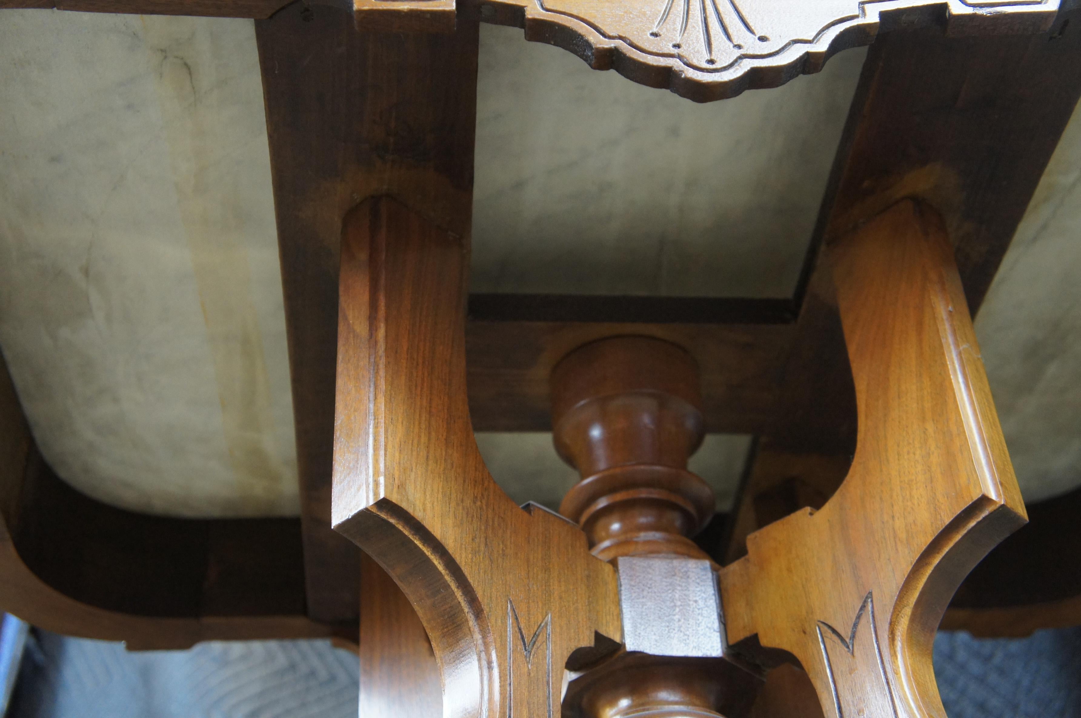 Antique Victorian Eastlake Walnut Burl Carved Marble Top Parlor Side Table 8
