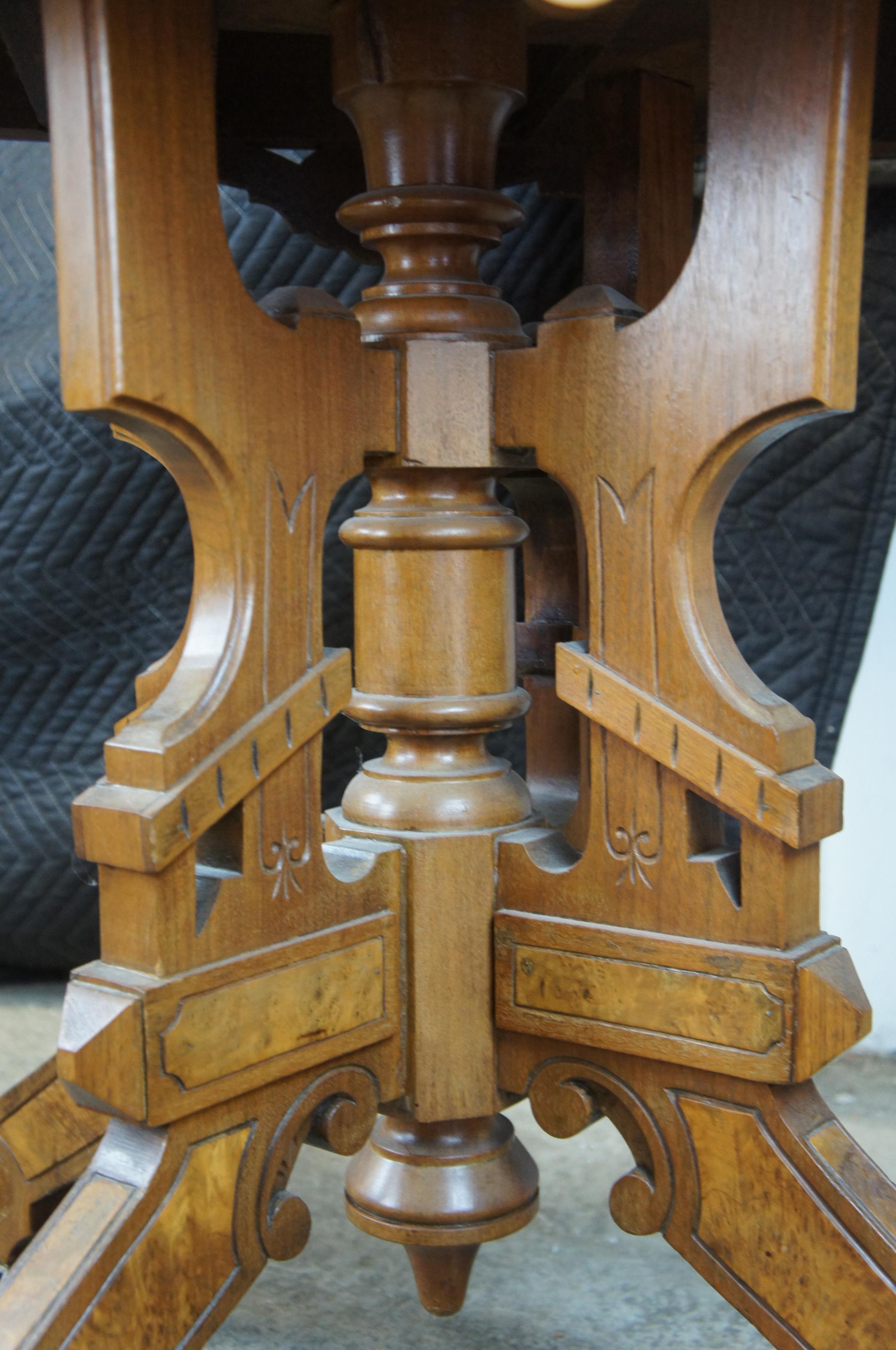 Antique Victorian Eastlake Walnut Burl Carved Marble Top Parlor Side Table 1