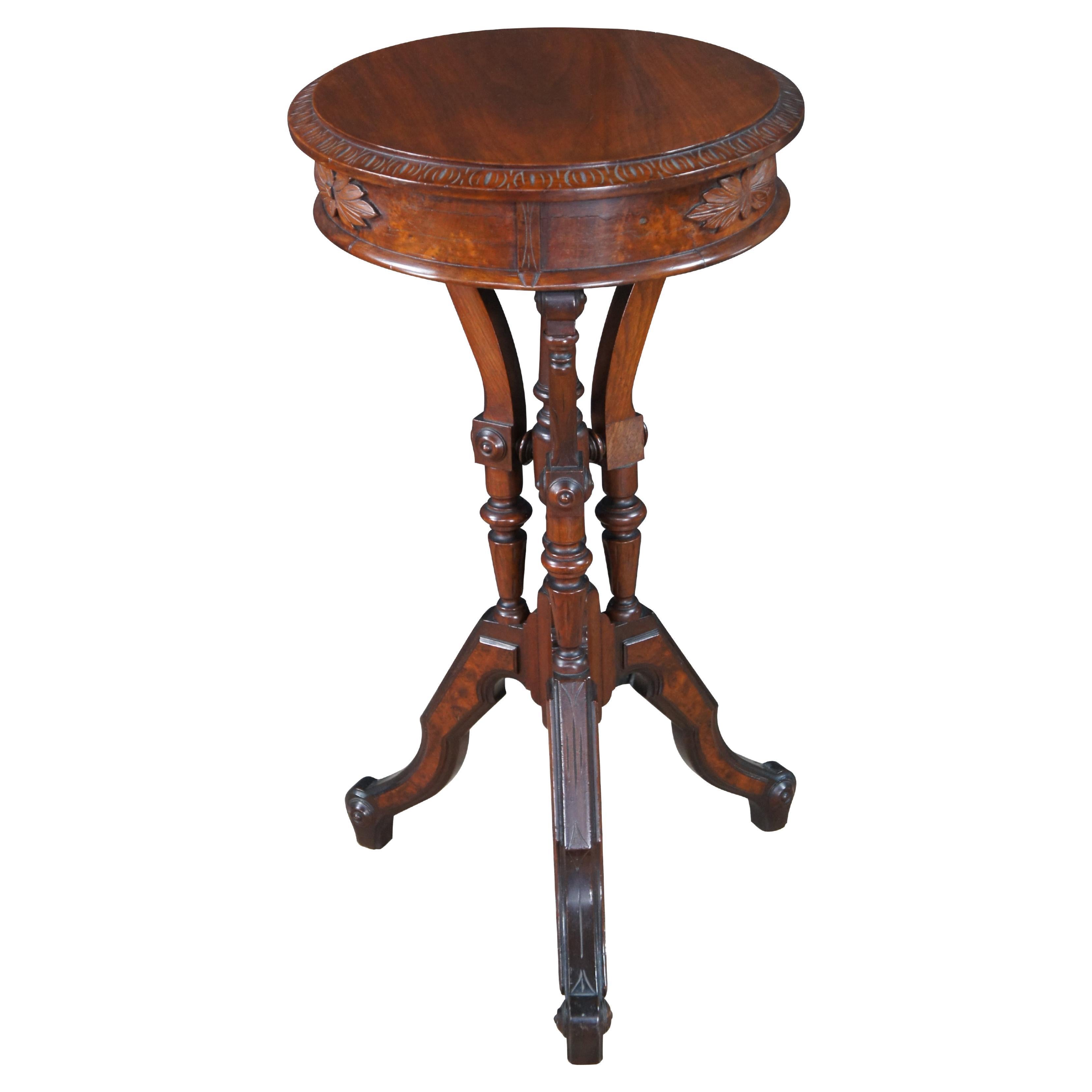 Antique Victorian Eastlake Walnut Burl Carved Pedestal Table Sculpture Stand