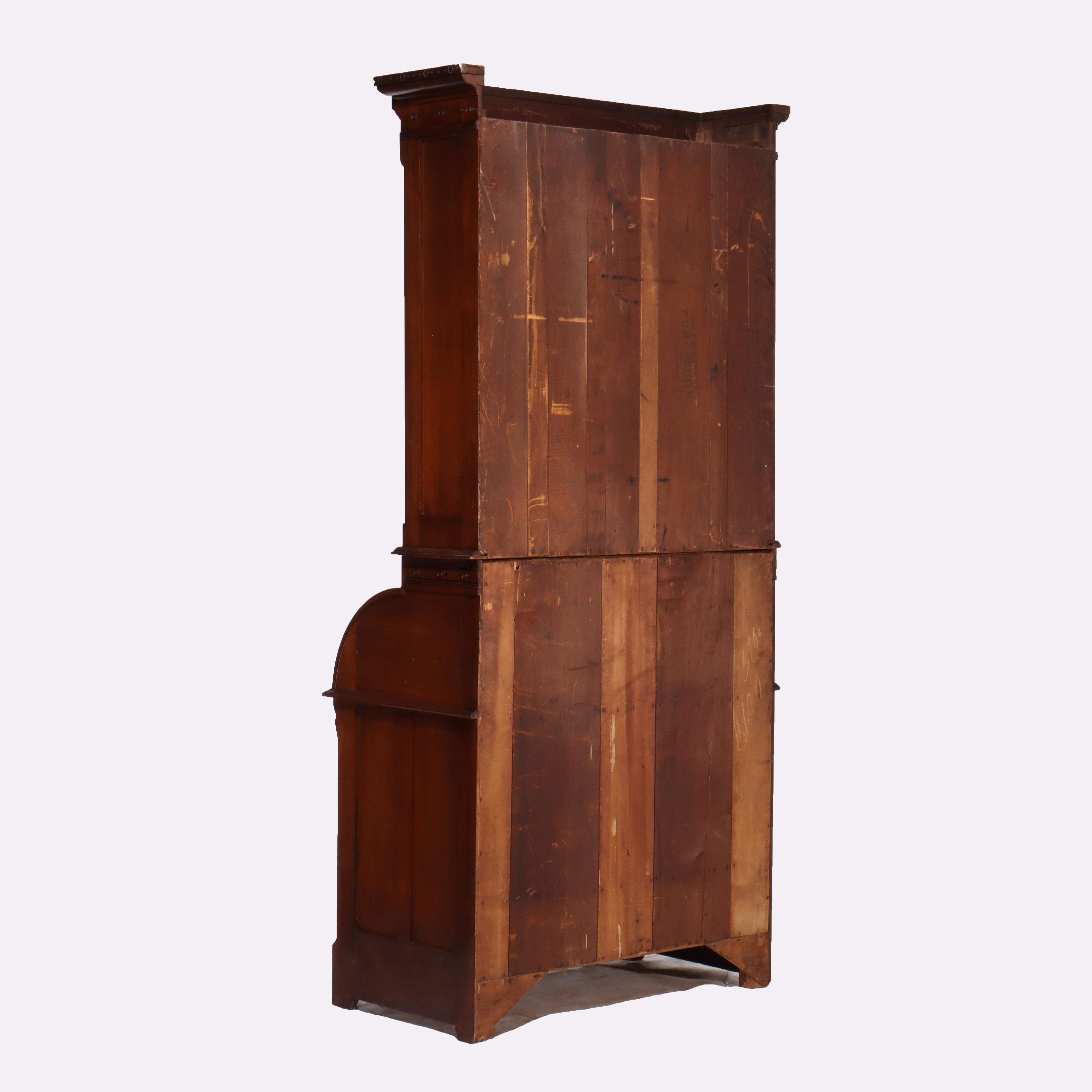Antique Victorian Eastlake Walnut & Burl Cylinder Secretary Desk c1890 For Sale 9