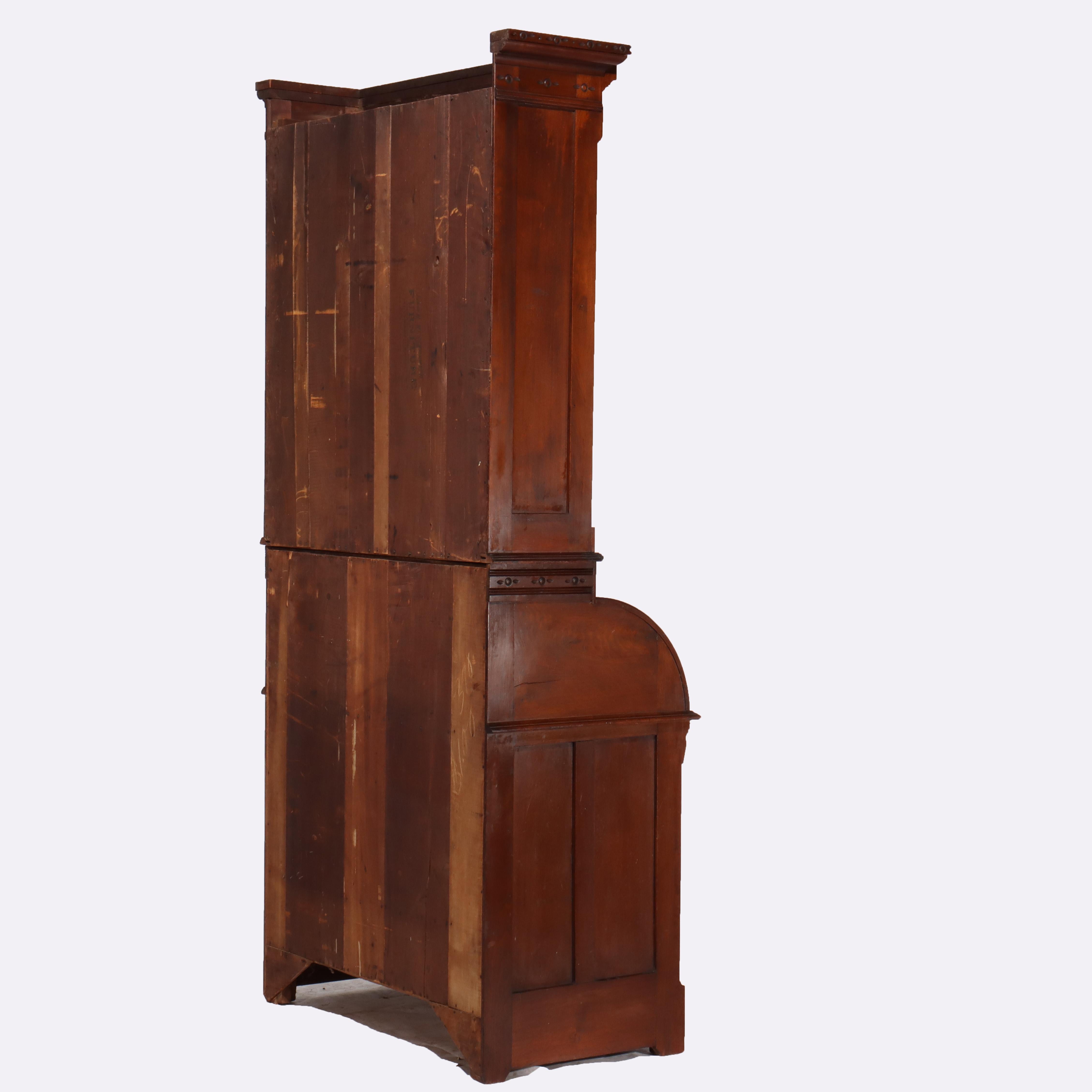 Antique Victorian Eastlake Walnut & Burl Cylinder Secretary Desk c1890 For Sale 11