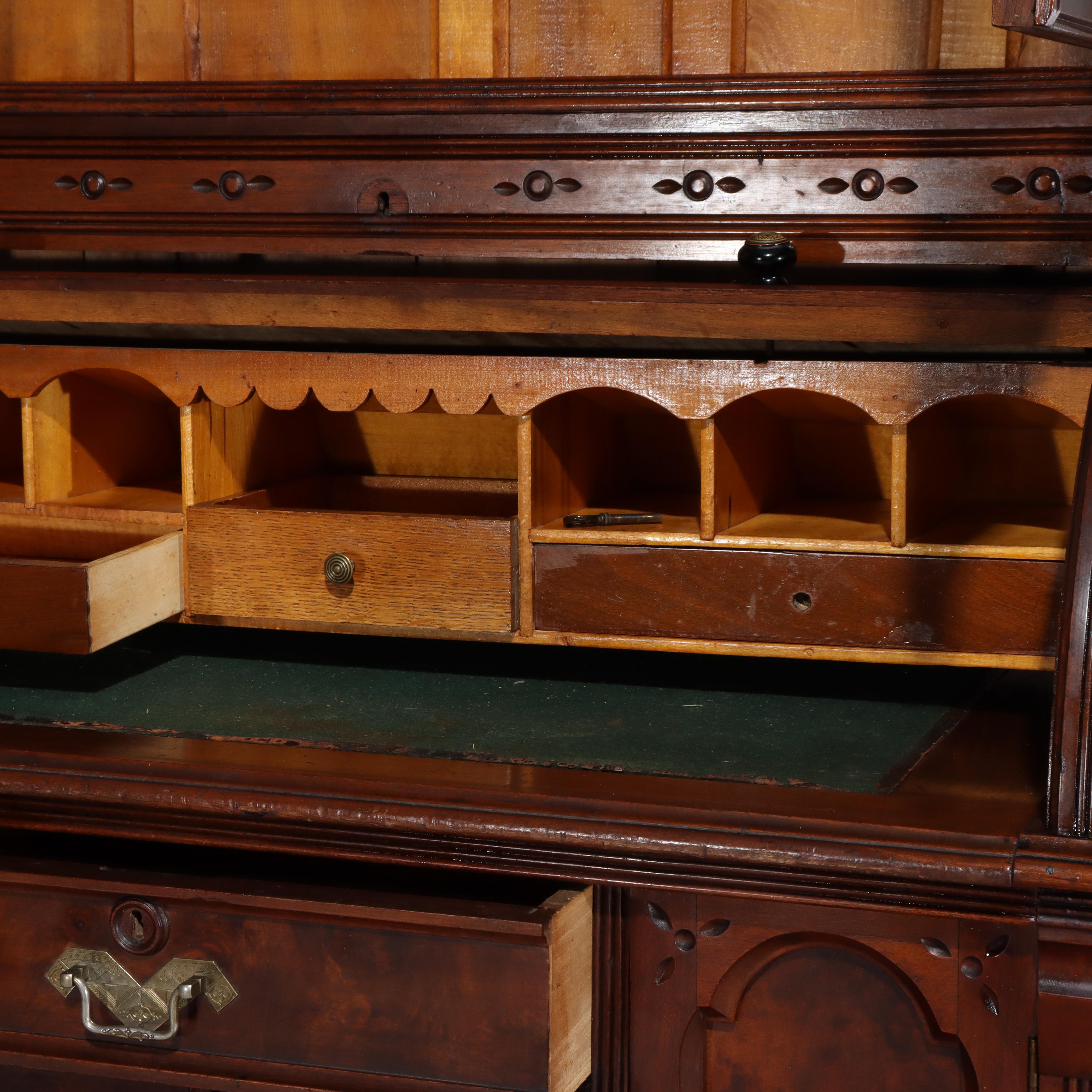 Antique Victorian Eastlake Walnut & Burl Cylinder Secretary Desk c1890 For Sale 2