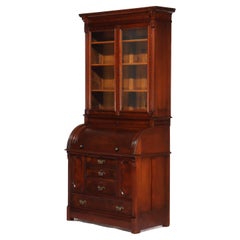Antique Victorian Eastlake Walnut & Burl Cylinder Secretary Desk c1890