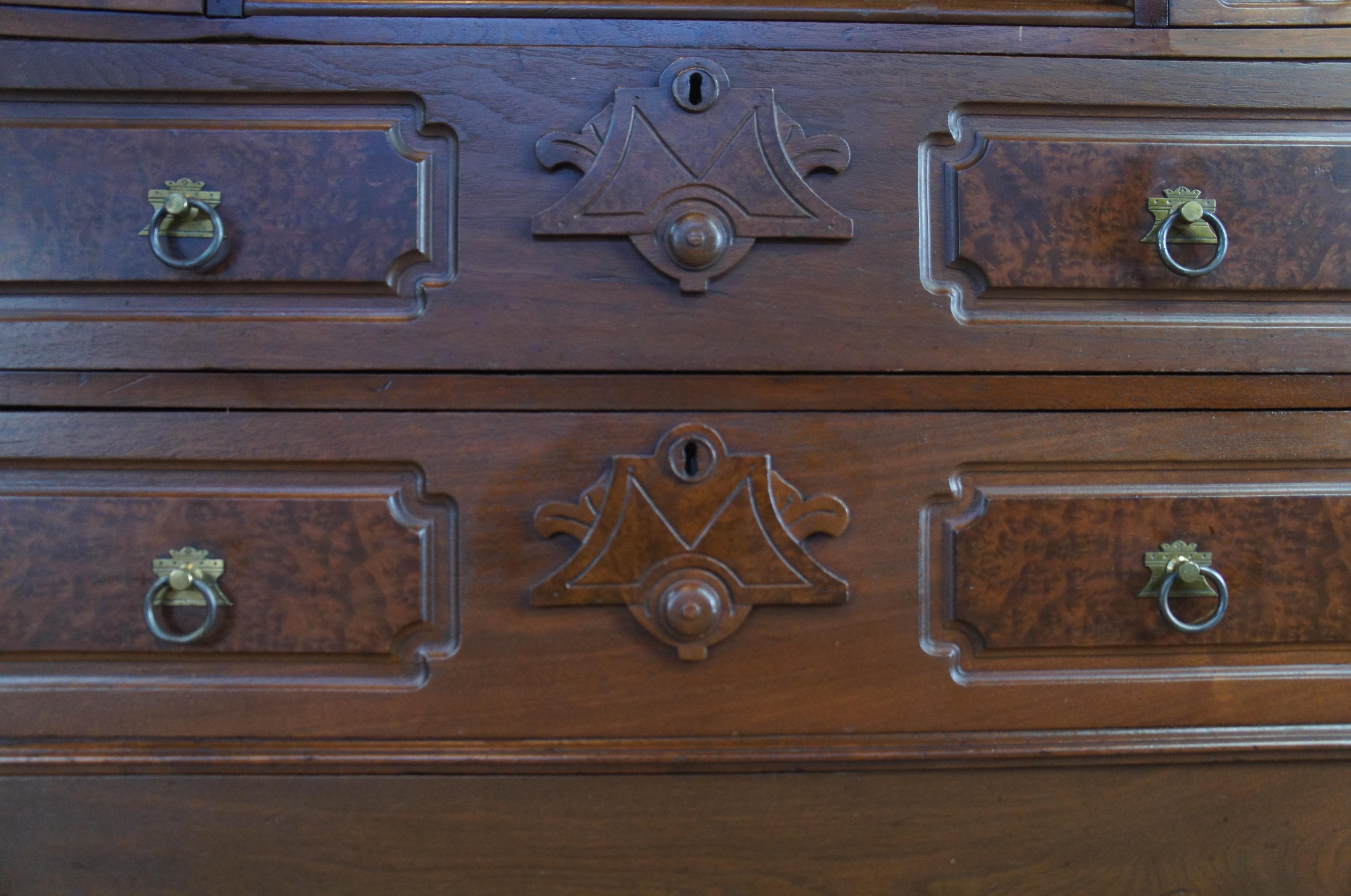 Antique Victorian Eastlake Walnut Burl Marble Gentlemans Dropwell Dresser Vanity 4