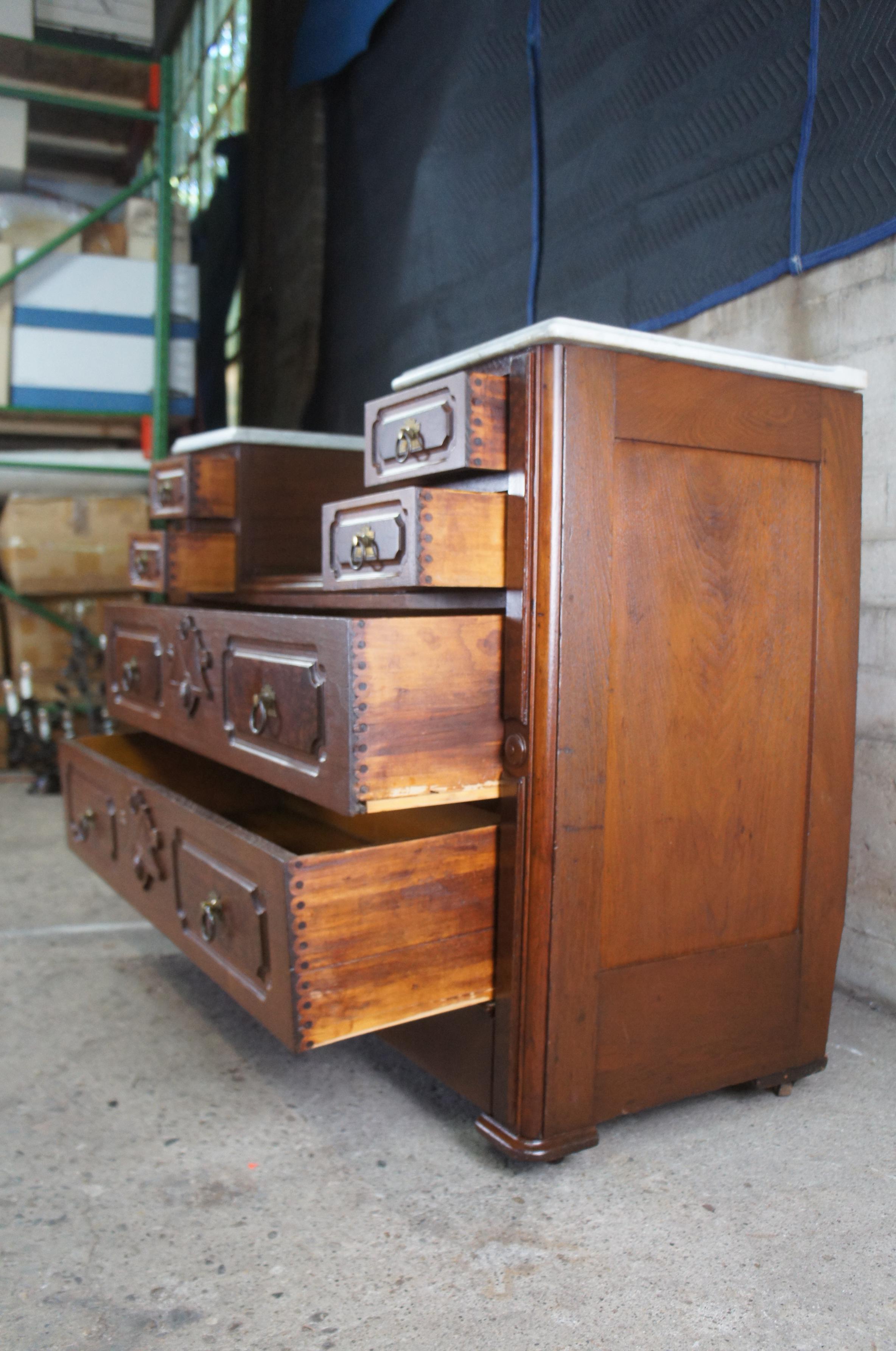 Antique Victorian Eastlake Walnut Burl Marble Gentlemans Dropwell Dresser Vanity 5