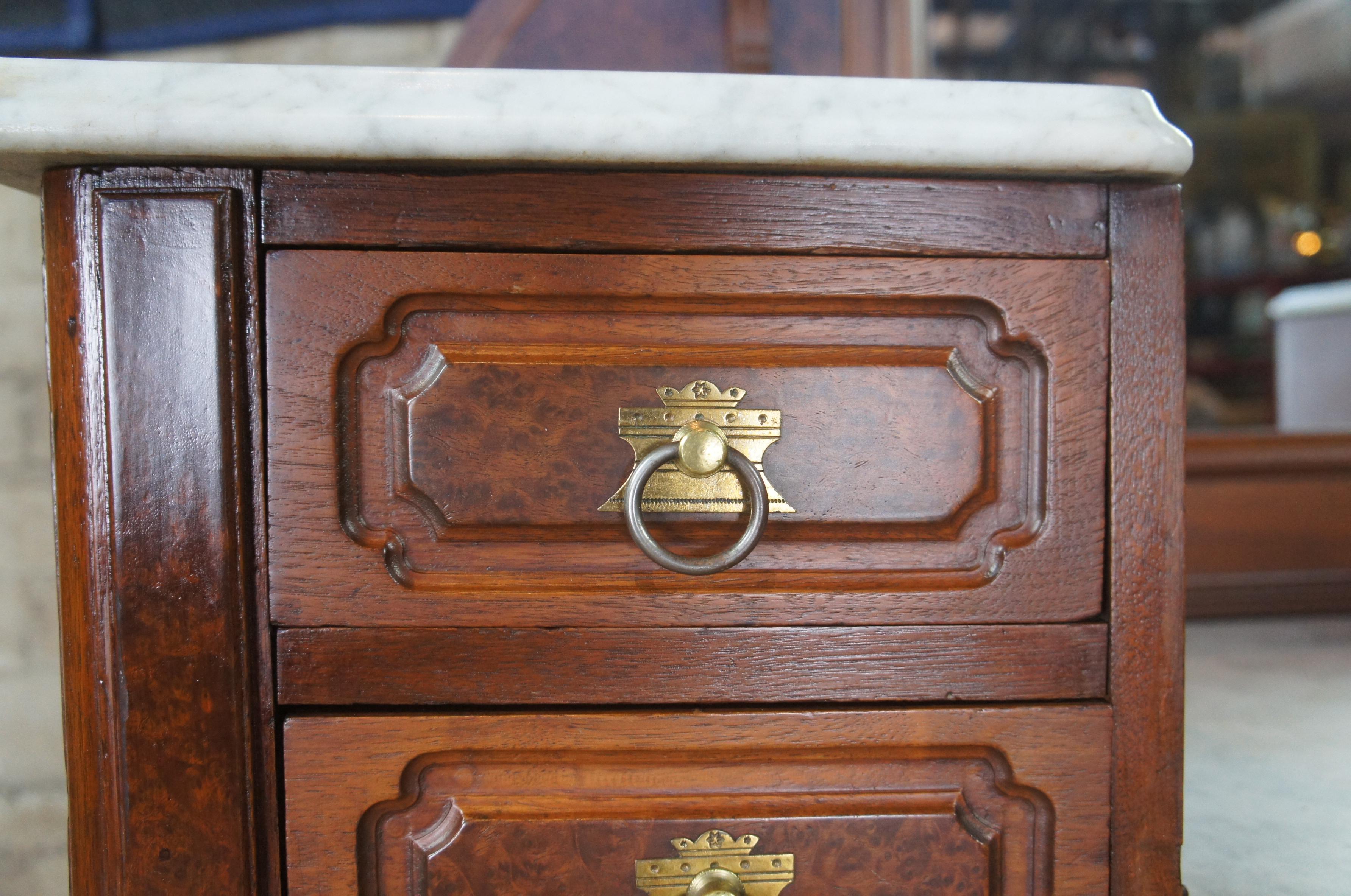 19th Century Antique Victorian Eastlake Walnut Burl Marble Gentlemans Dropwell Dresser Vanity