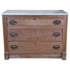 Antique Victorian Eastlake Walnut Burl Marble Top Dresser Chest of Drawers 38"