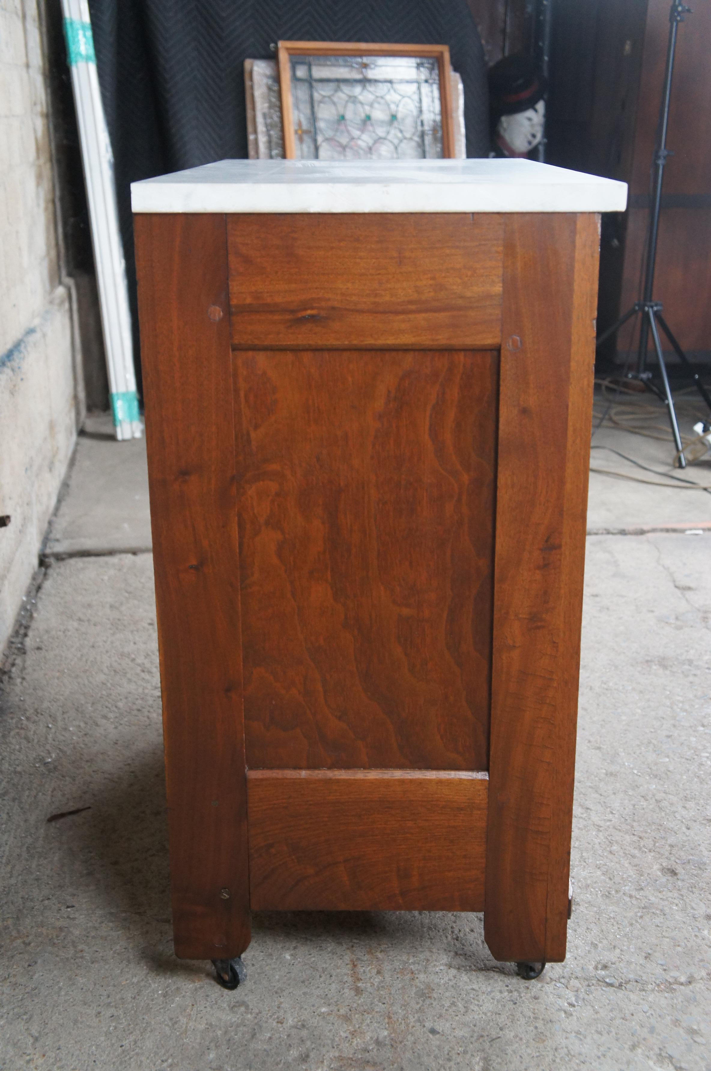 Antique Victorian Eastlake Walnut Burl Marble Washstand Chest Cabinet Towel Bar 4