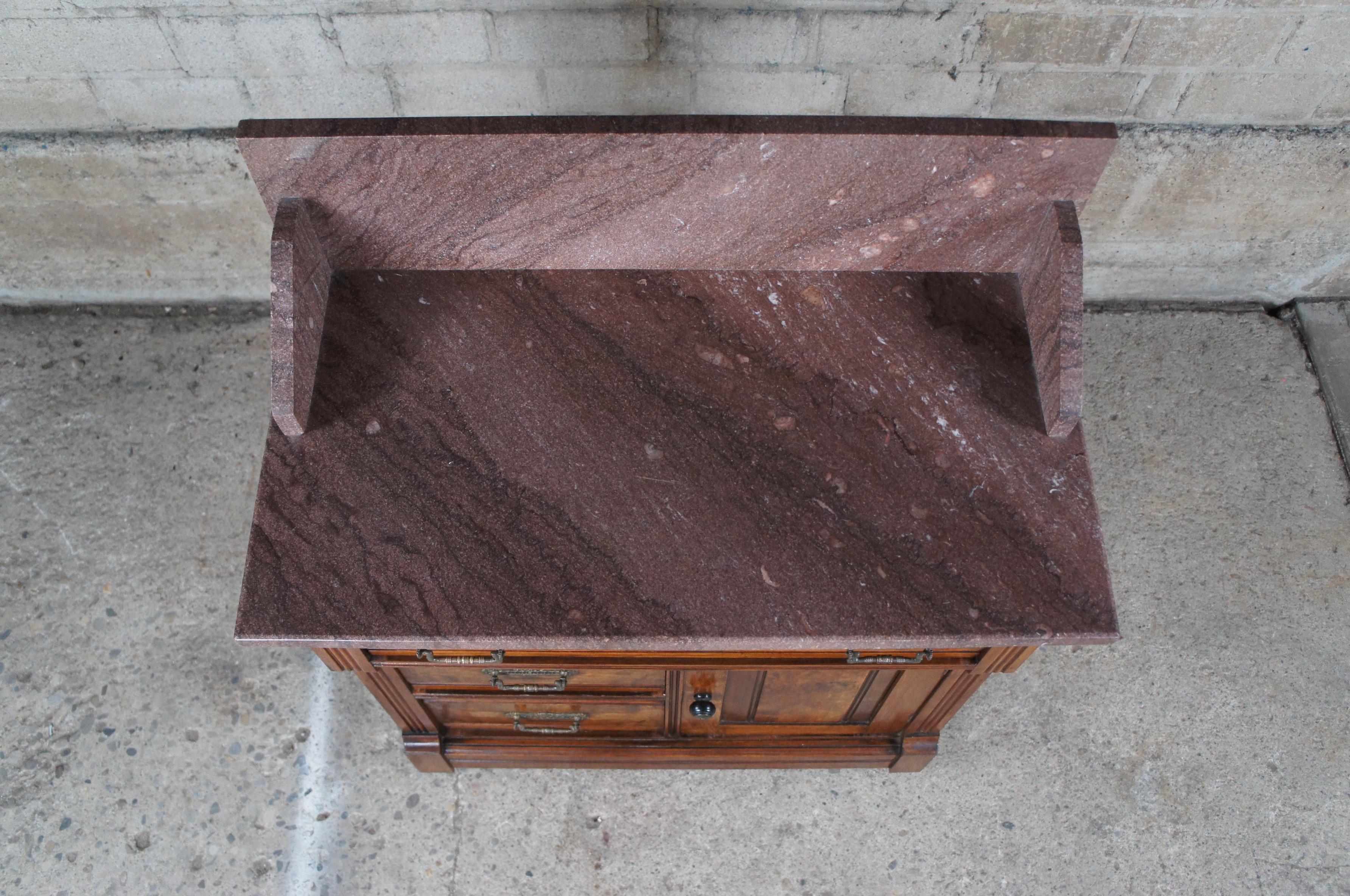 19th Century Antique Victorian Eastlake Walnut Burl Wash Stand Chest Commode Side Table