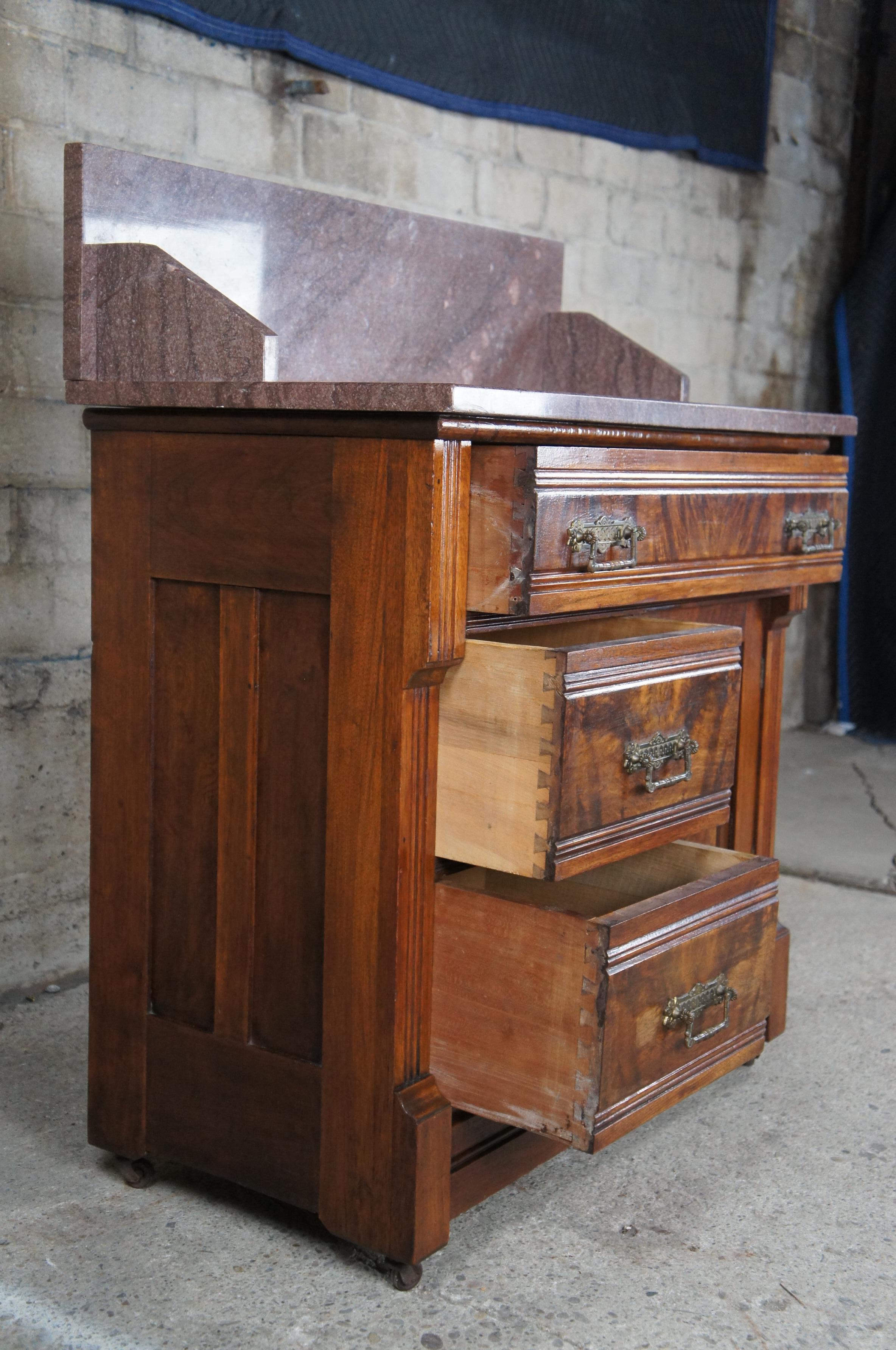 Antique Victorian Eastlake Walnut Burl Wash Stand Chest Commode Side Table 1