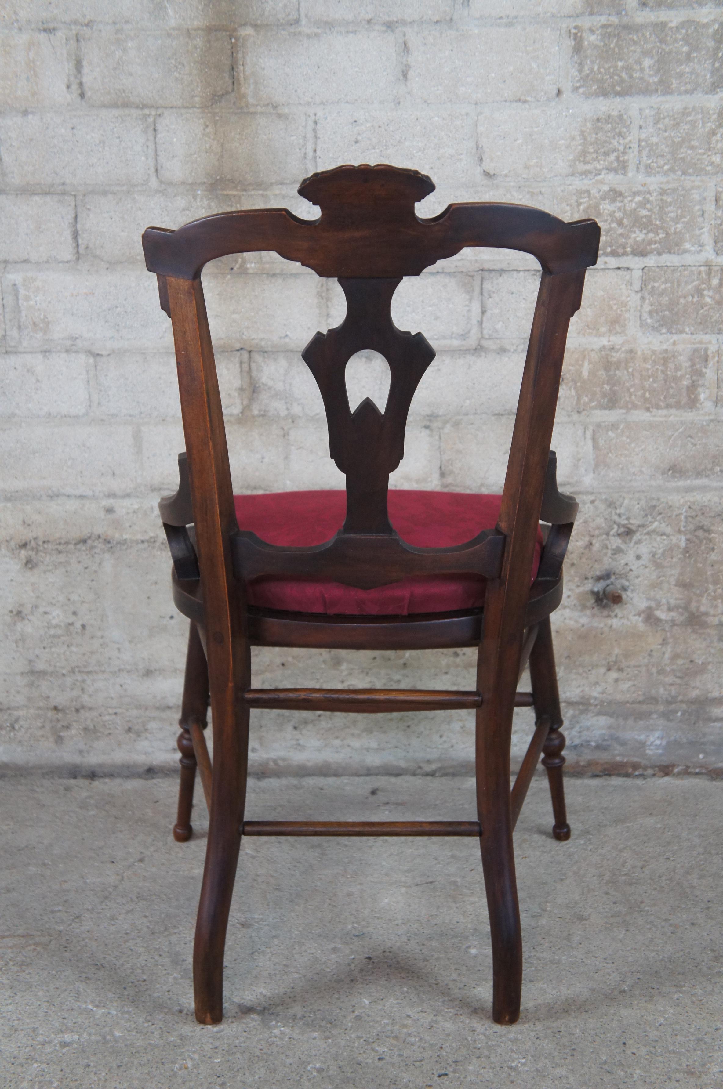 19th Century Antique Victorian Eastlake Walnut Carved Dining Side Parlor Accent Chair