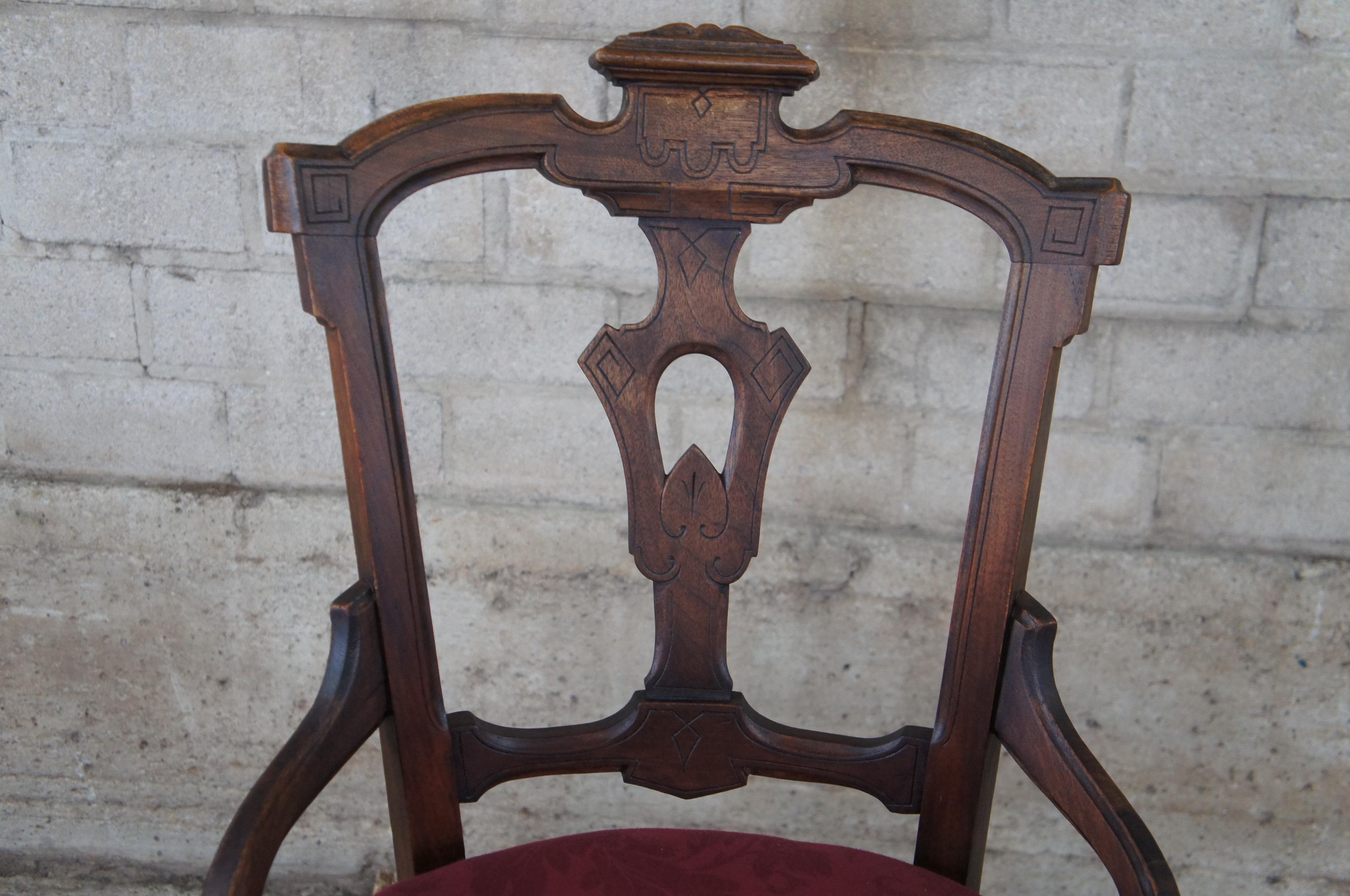 Antique Victorian Eastlake Walnut Carved Dining Side Parlor Accent Chair 2